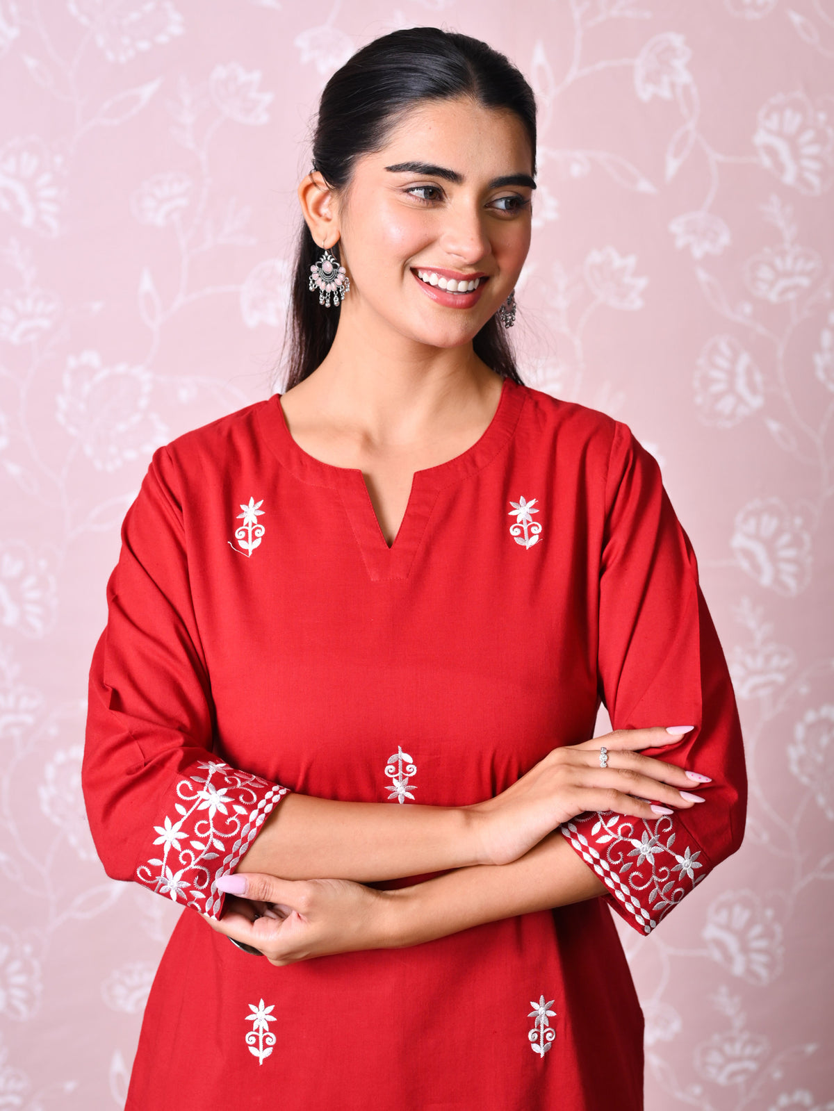 Embroidered Soft Cotton Solid Straight Rust Kurta