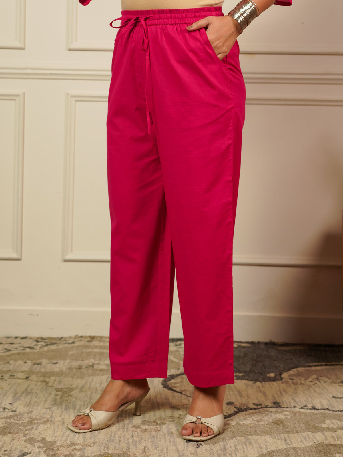 Embroidered Soft Cotton Bandhani Flared Pink Kurta