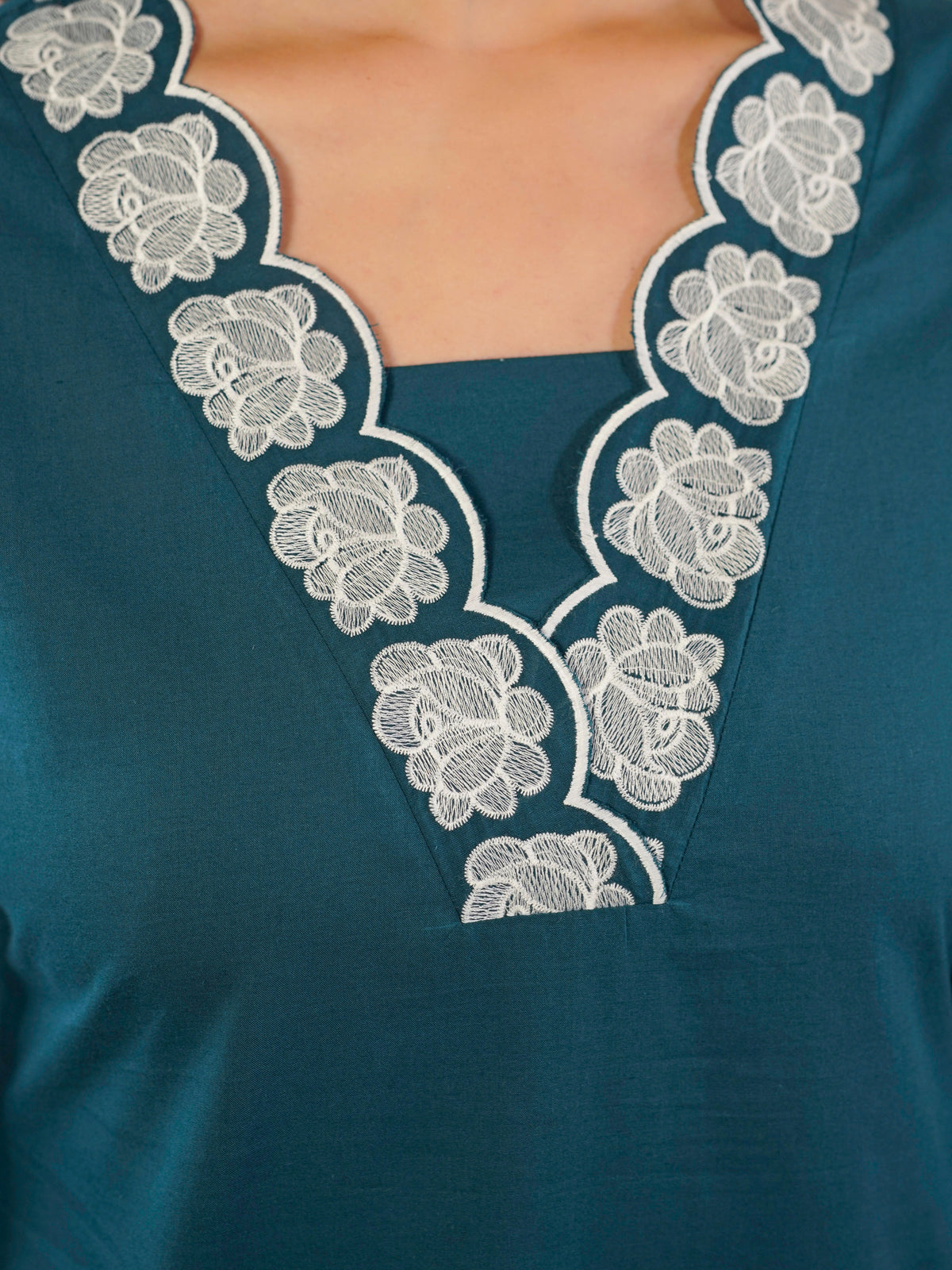 Embroidered viscose solid anarkali teal kurta