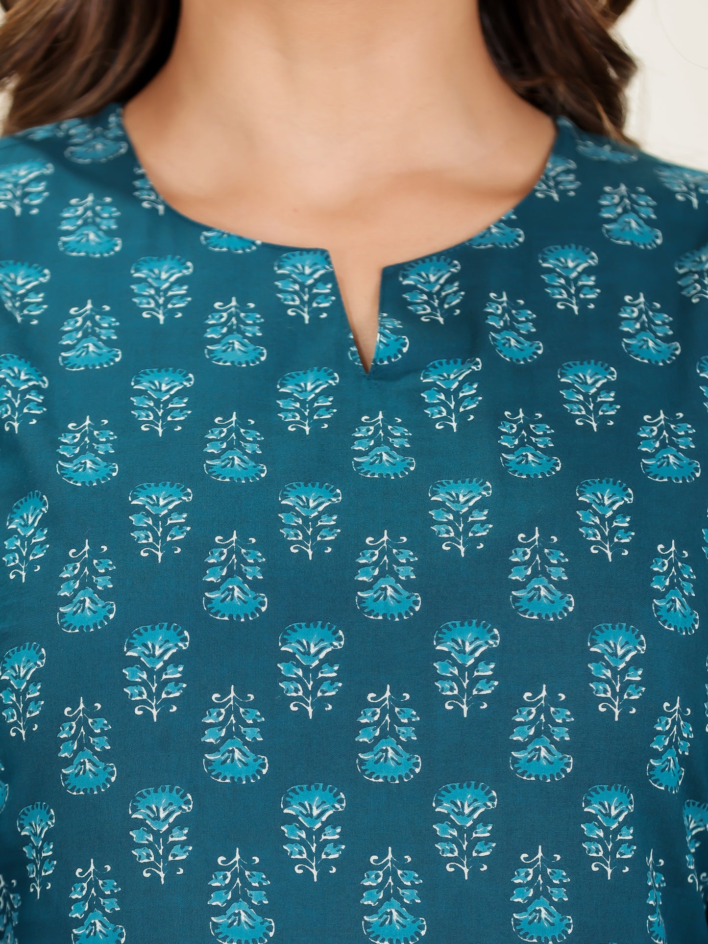 Soft Cotton Floral Straight Blue Kurti