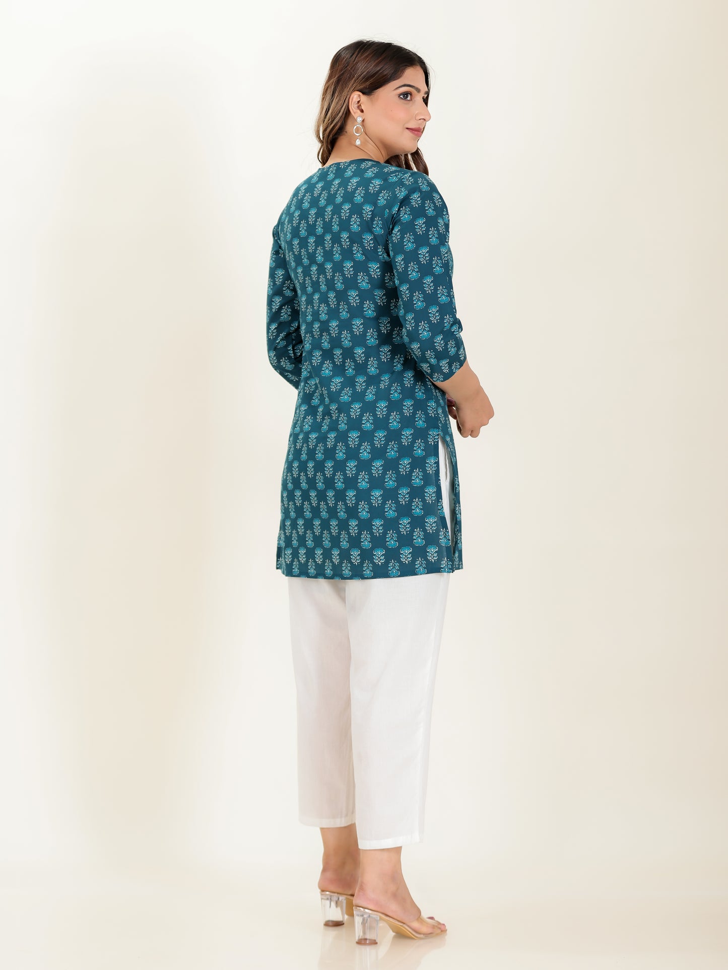 Soft Cotton Floral Straight Blue Kurti
