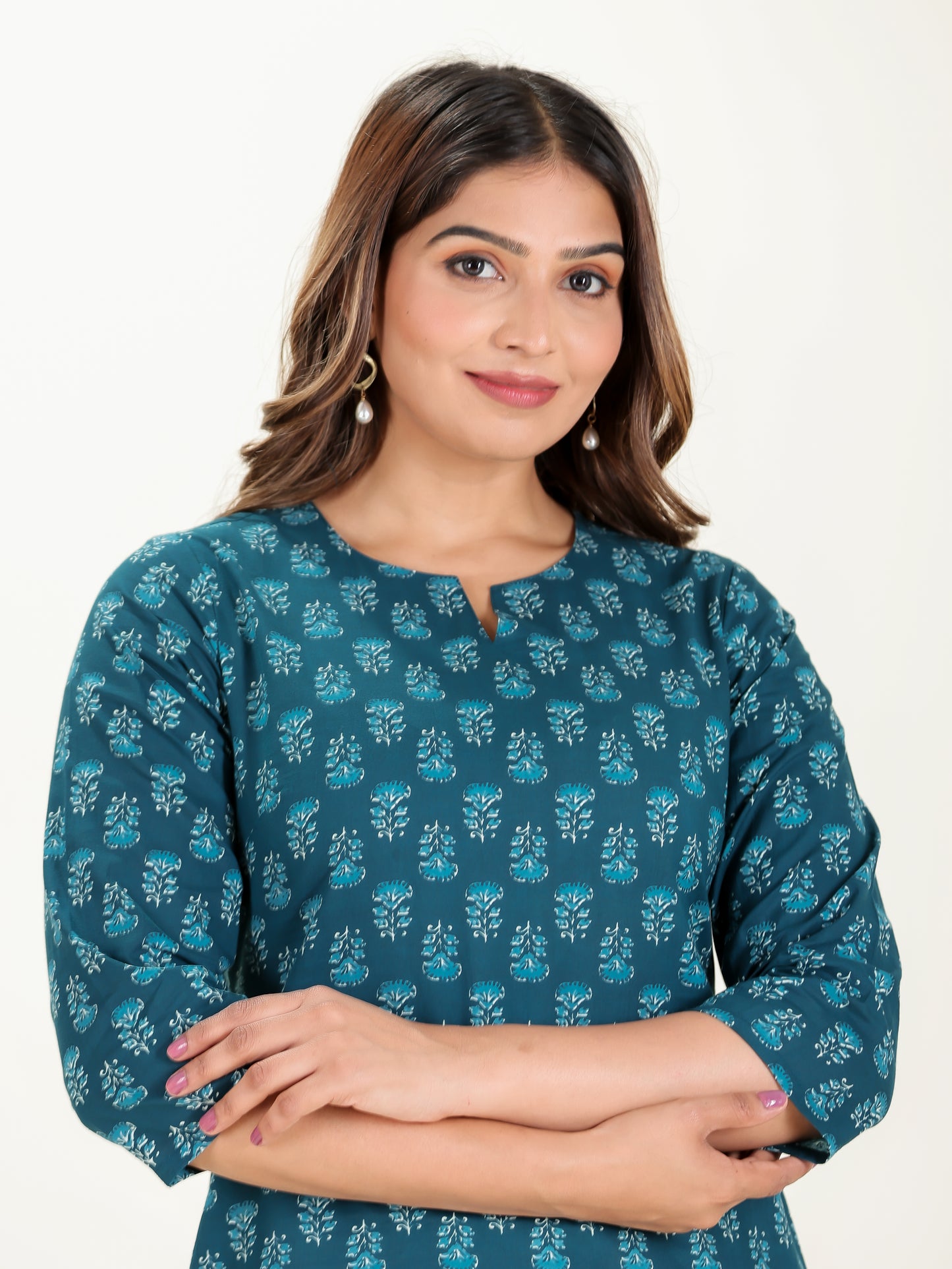Soft Cotton Floral Straight Blue Kurti