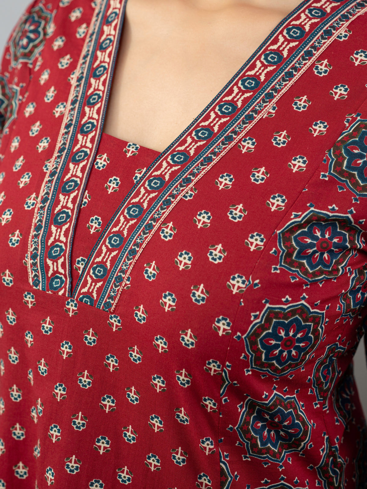Soft Cotton Butta A-Line Maroon Kurta