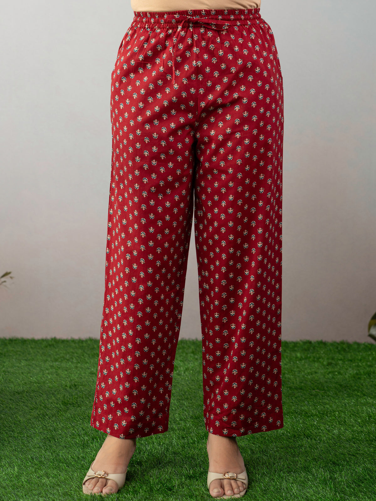 Soft Cotton Butta A-Line Maroon Kurta