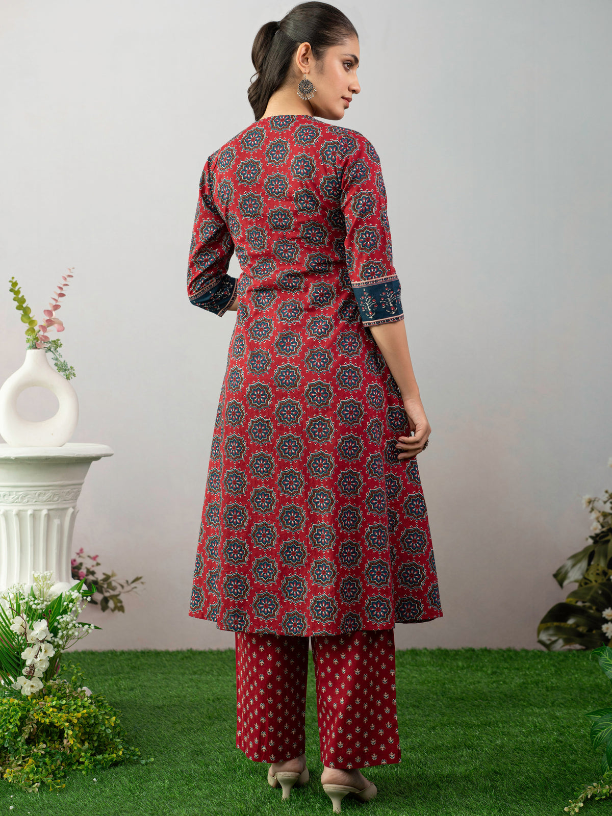 Soft Cotton Butta A-Line Maroon Kurta
