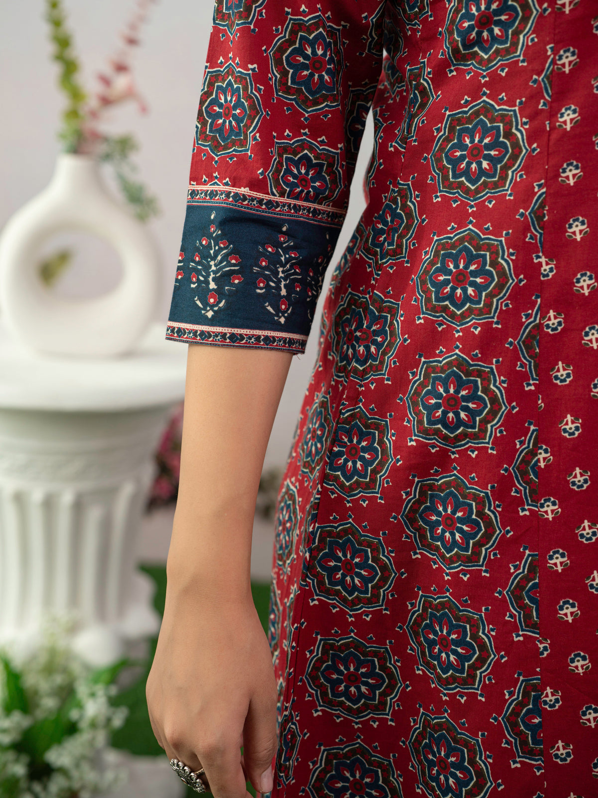 Soft Cotton Butta A-Line Maroon Kurta