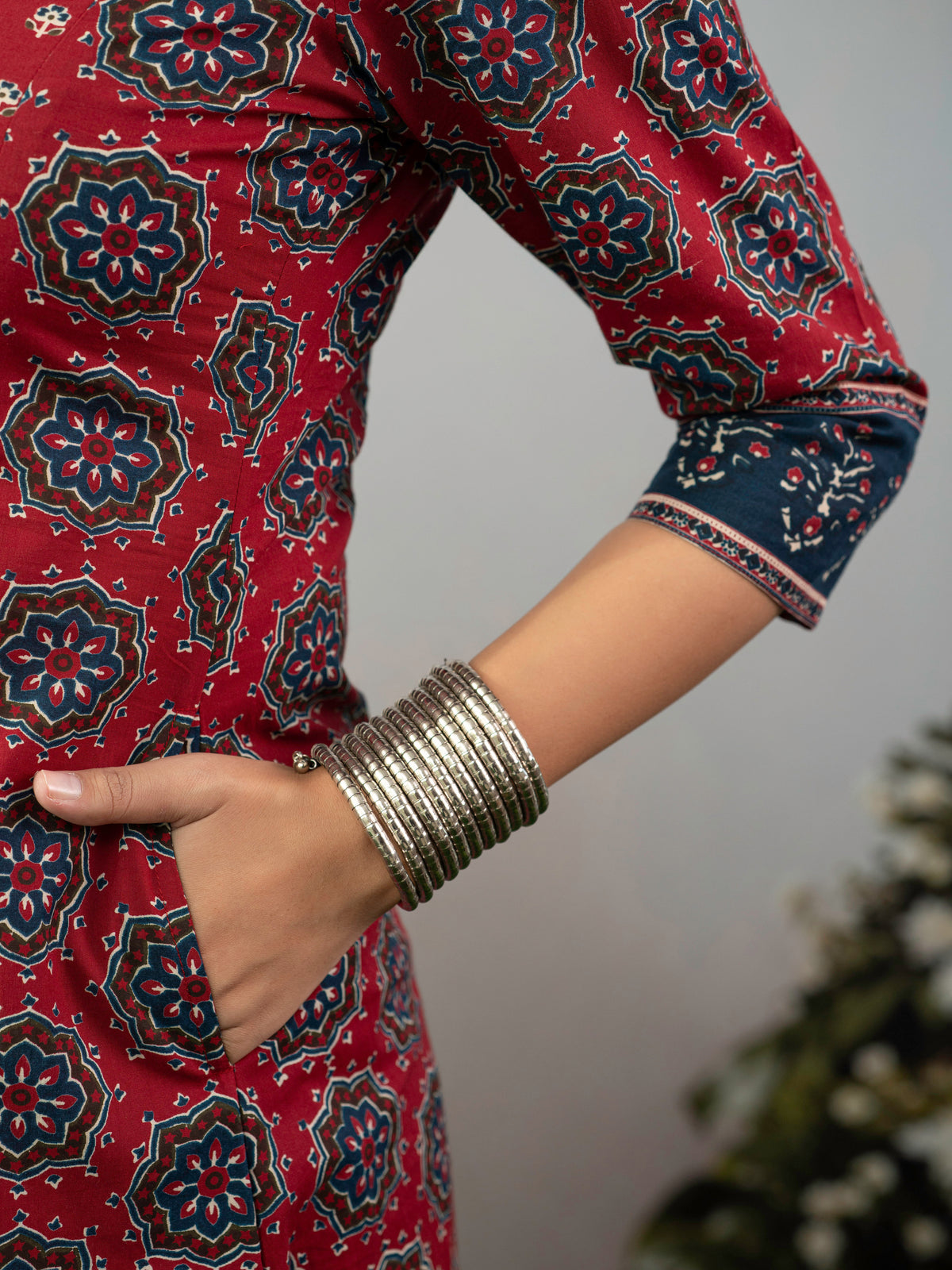 Soft Cotton Butta A-Line Maroon Kurta
