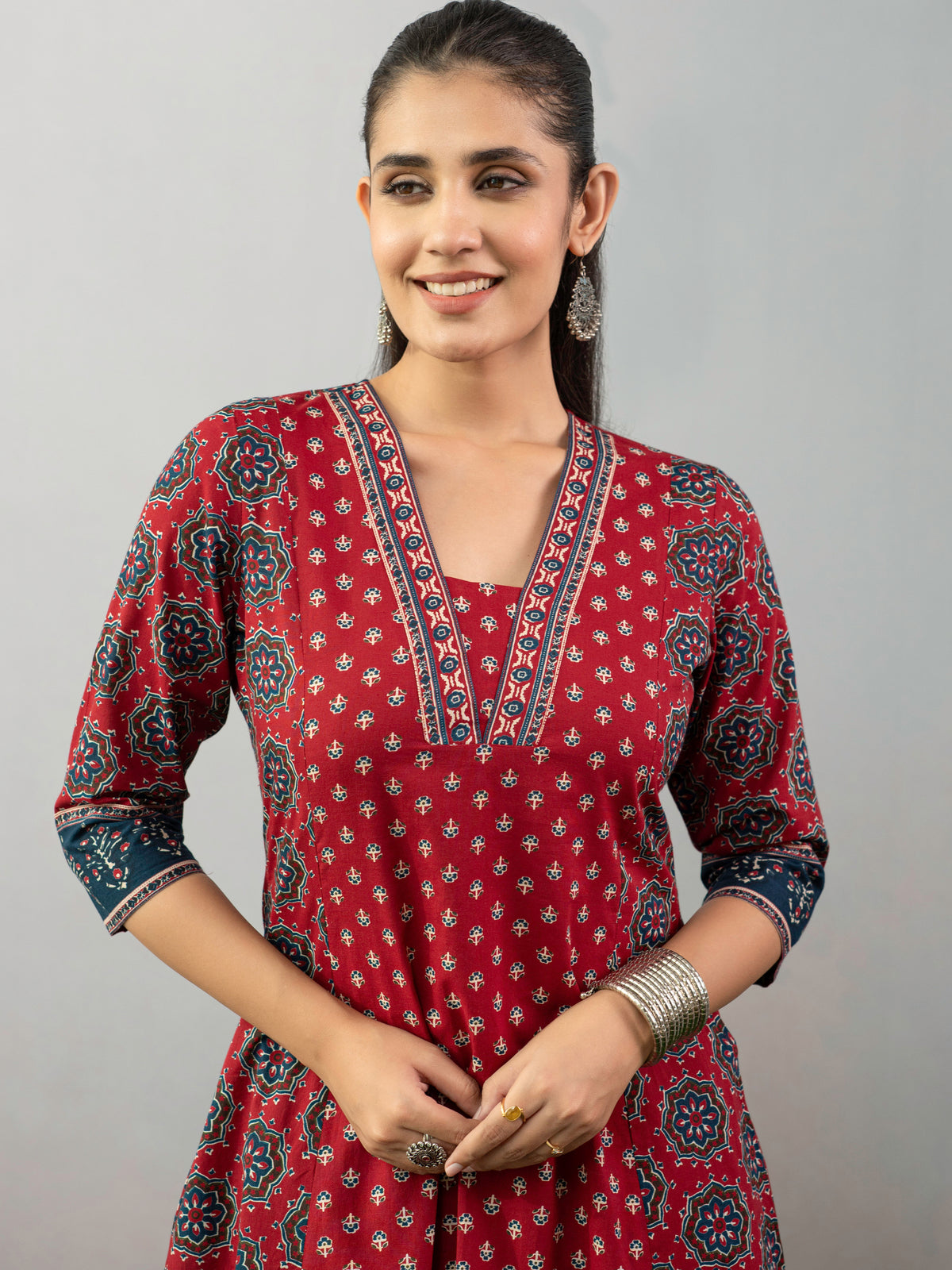 Soft Cotton Butta A-Line Maroon Kurta