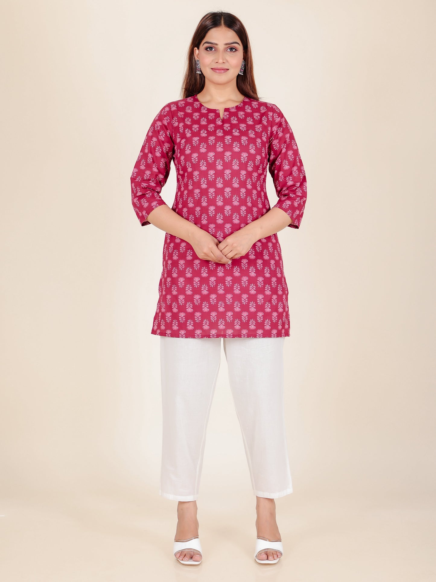 Soft Cotton Butti Straight Maroon Kurti