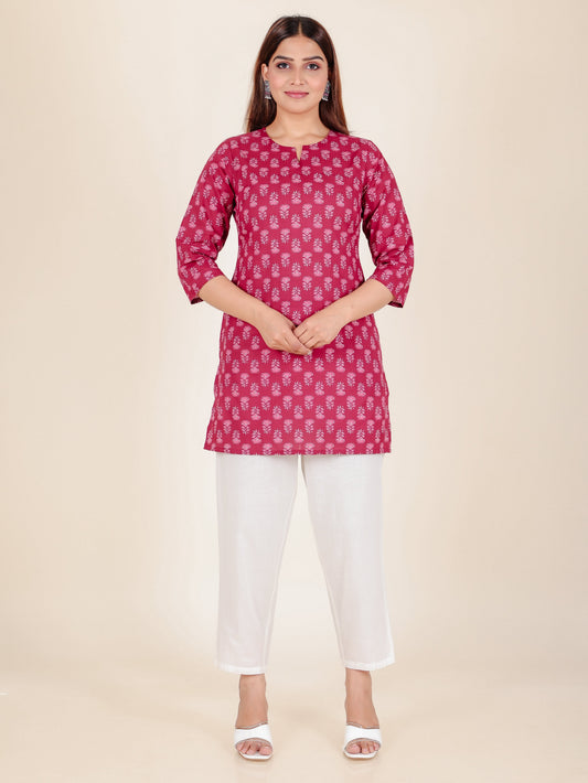 Soft Cotton Butti Straight Maroon Kurti