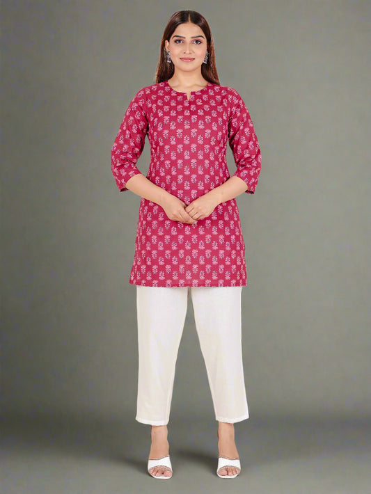 Soft Cotton Butti Straight Maroon Kurta