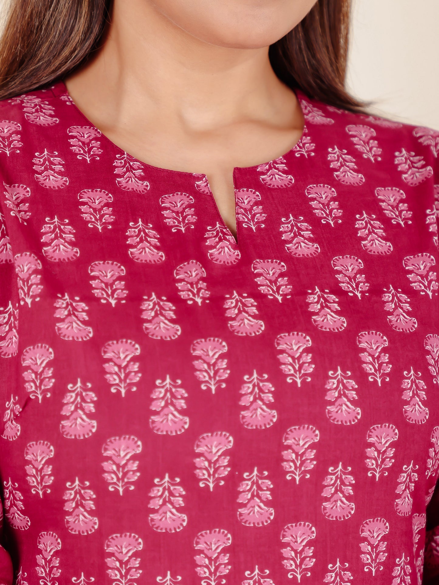 Soft Cotton Butti Straight Maroon Kurti