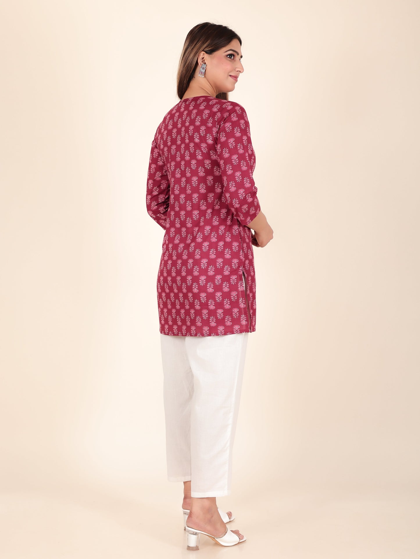 Soft Cotton Butti Straight Maroon Kurti
