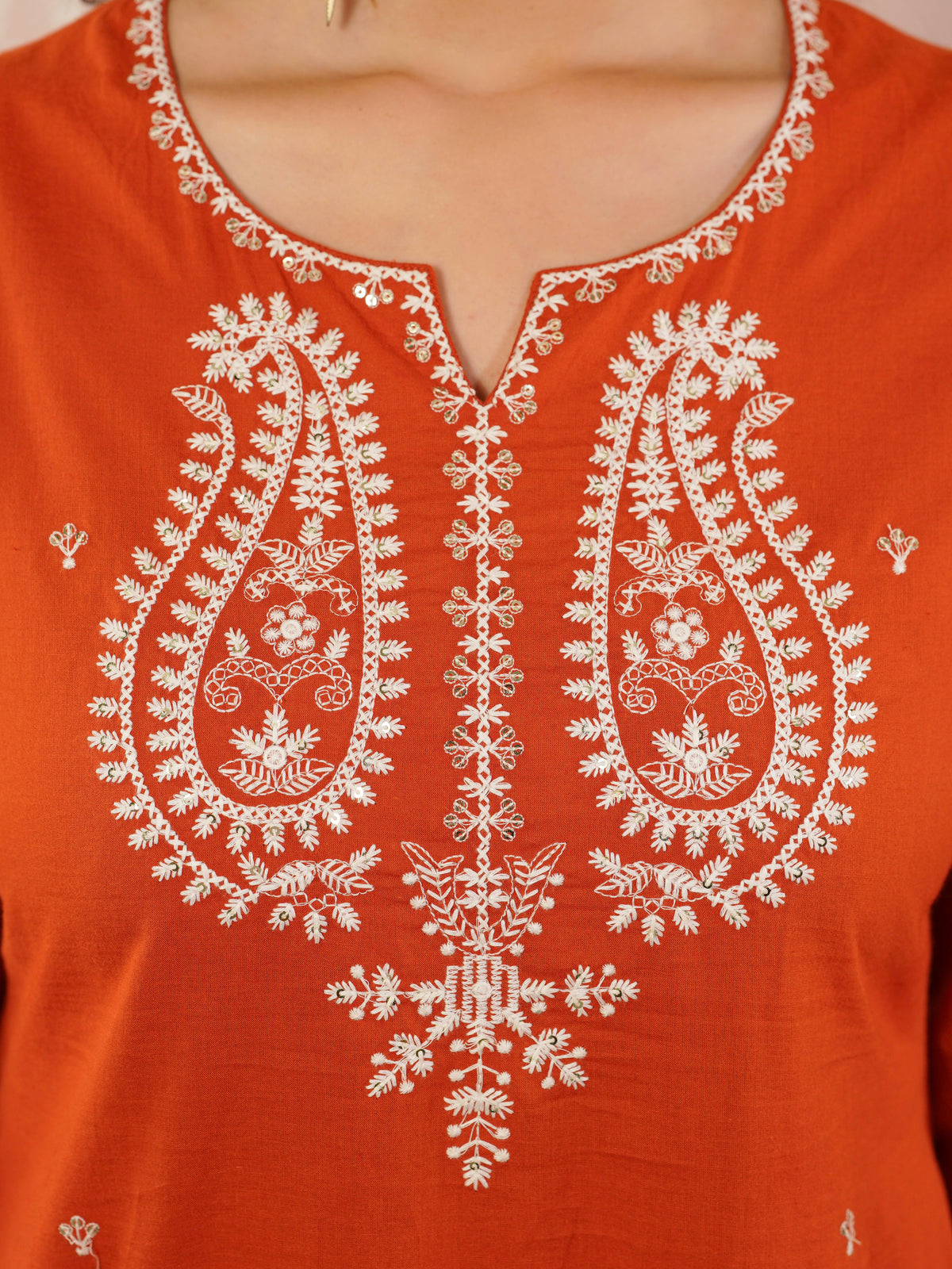 Embroidered Soft Cotton Solid Straight Rust Kurta