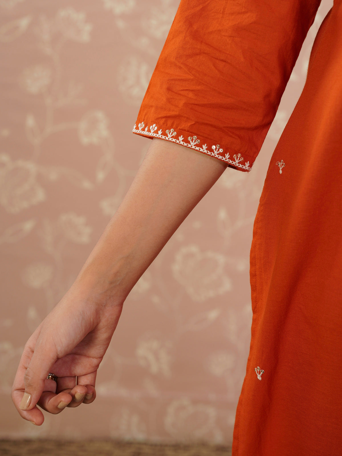 Embroidered Soft Cotton Solid Straight Rust Kurta