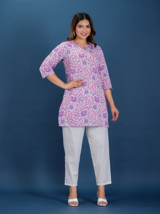 Soft Cotton Floral Straight Purple Kurti