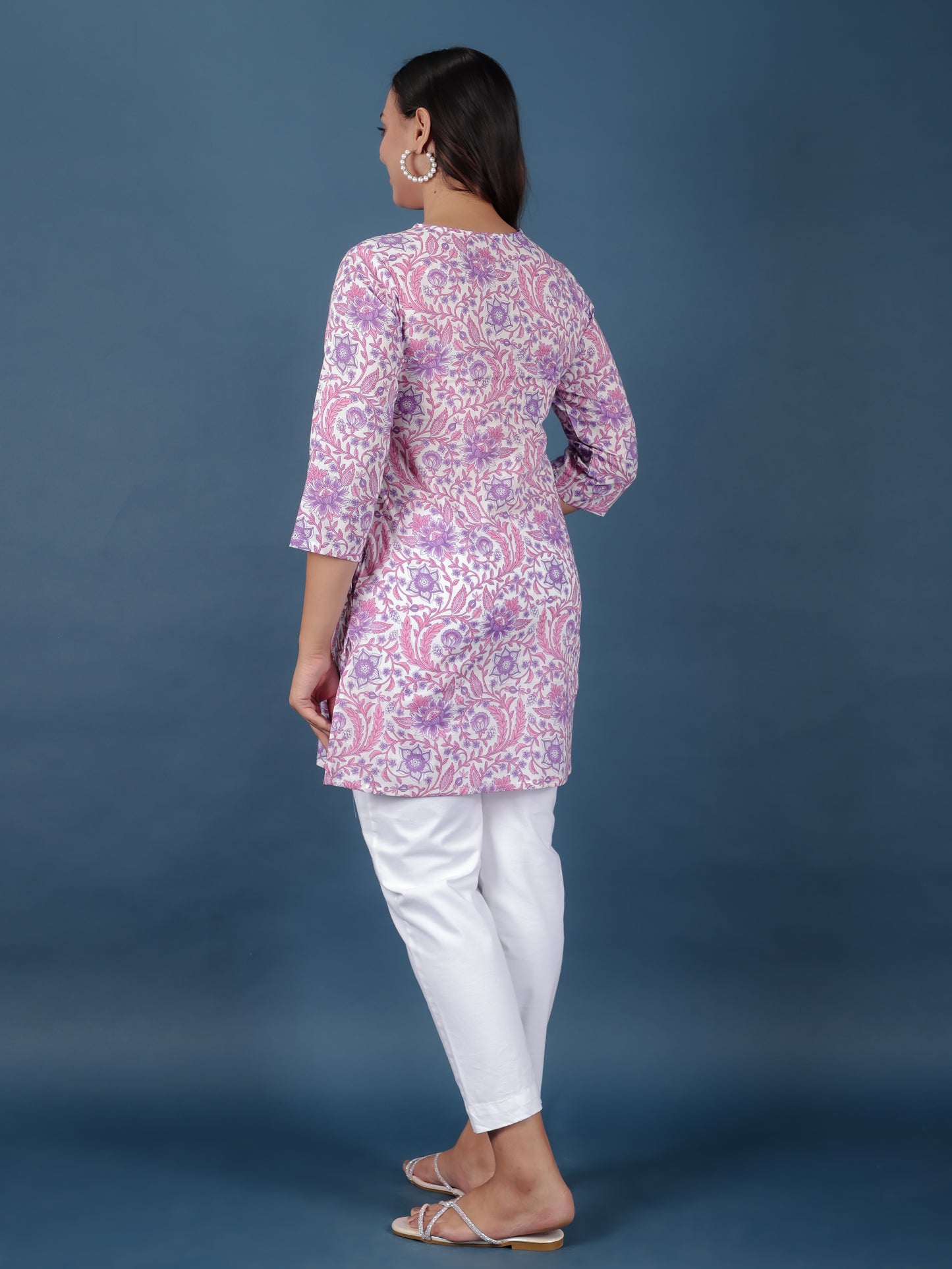 Soft Cotton Floral Straight Purple Kurti