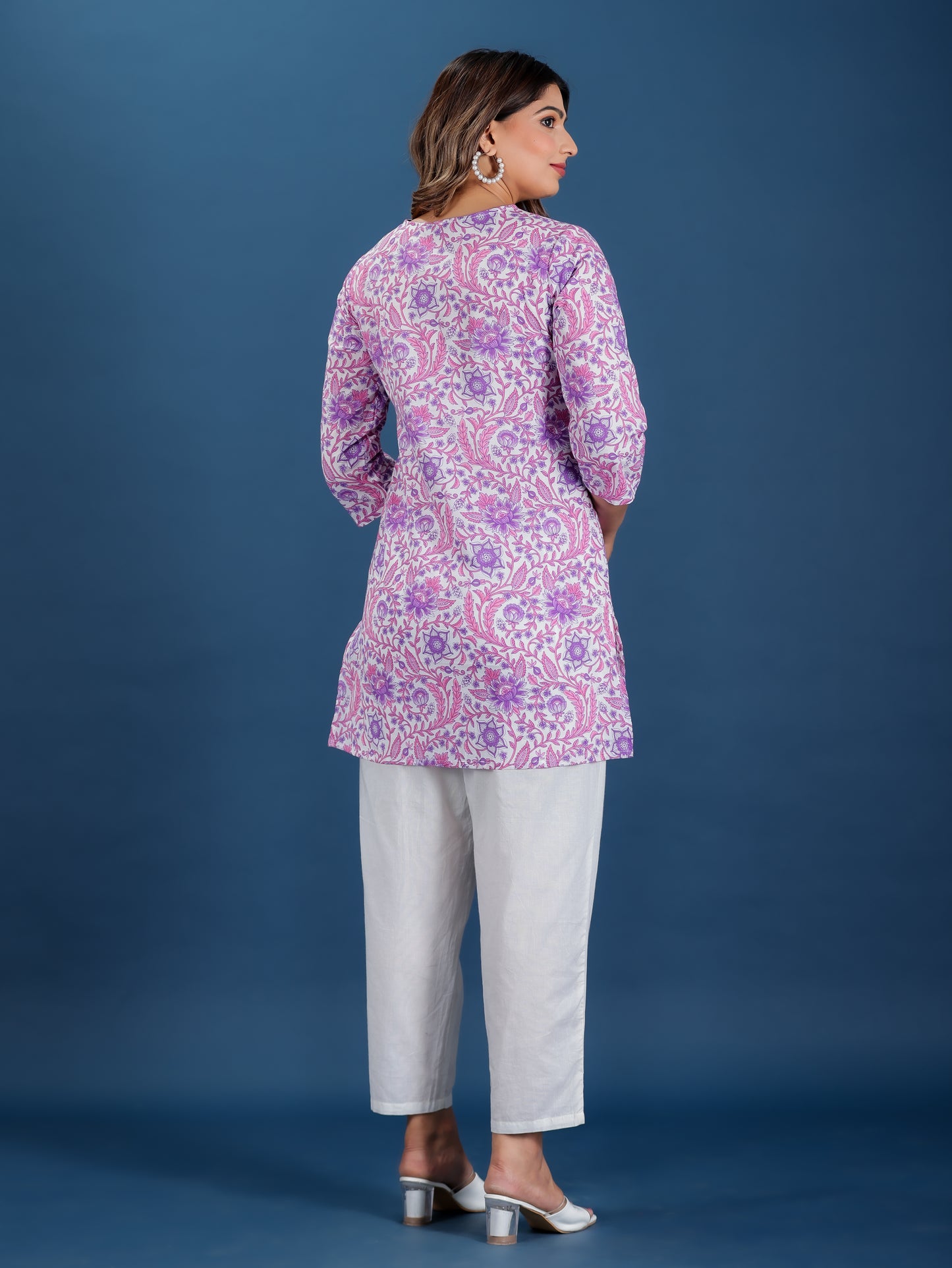 Soft Cotton Floral Straight Purple Kurta