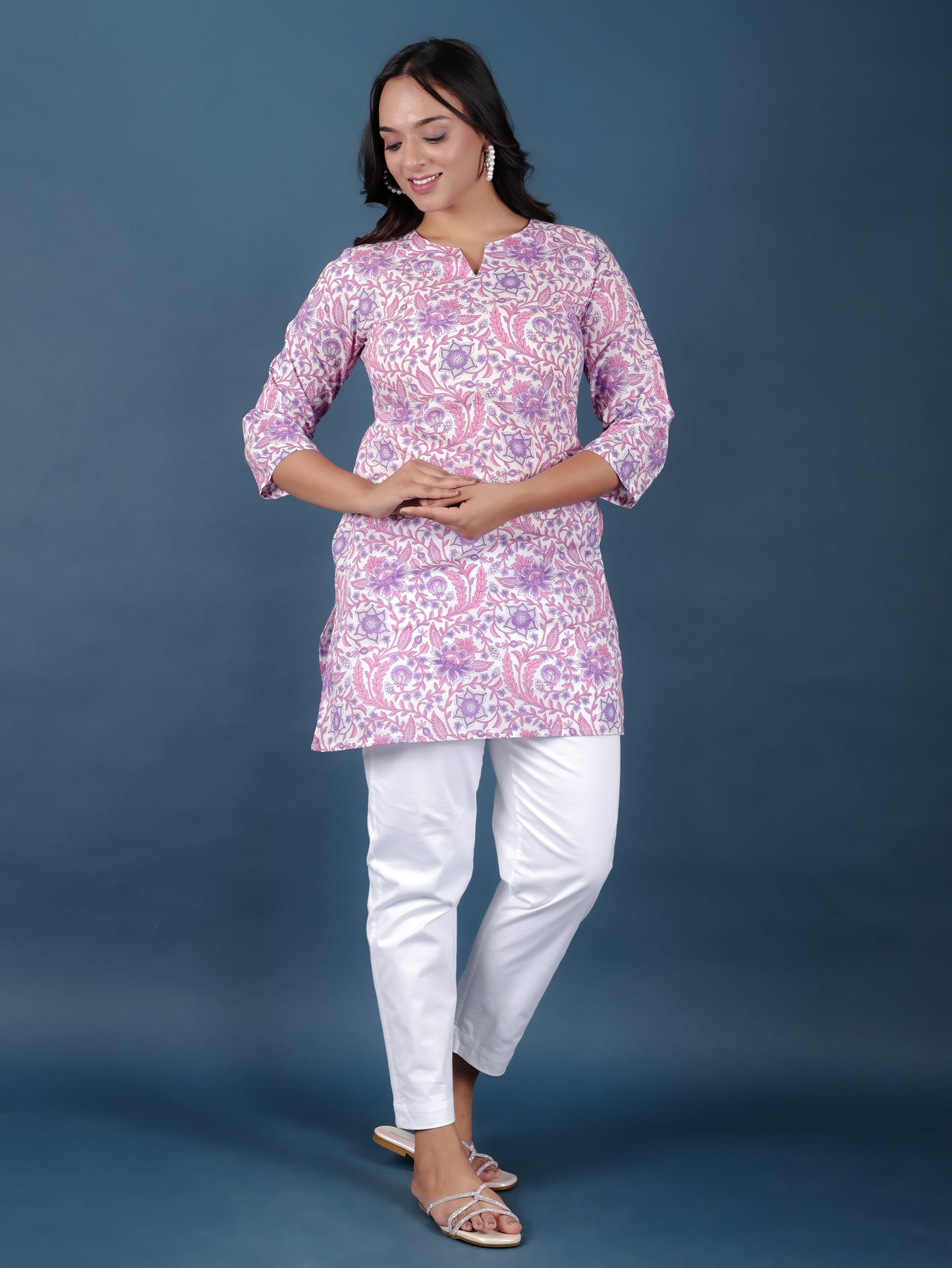 Soft Cotton Floral Straight Purple Kurti