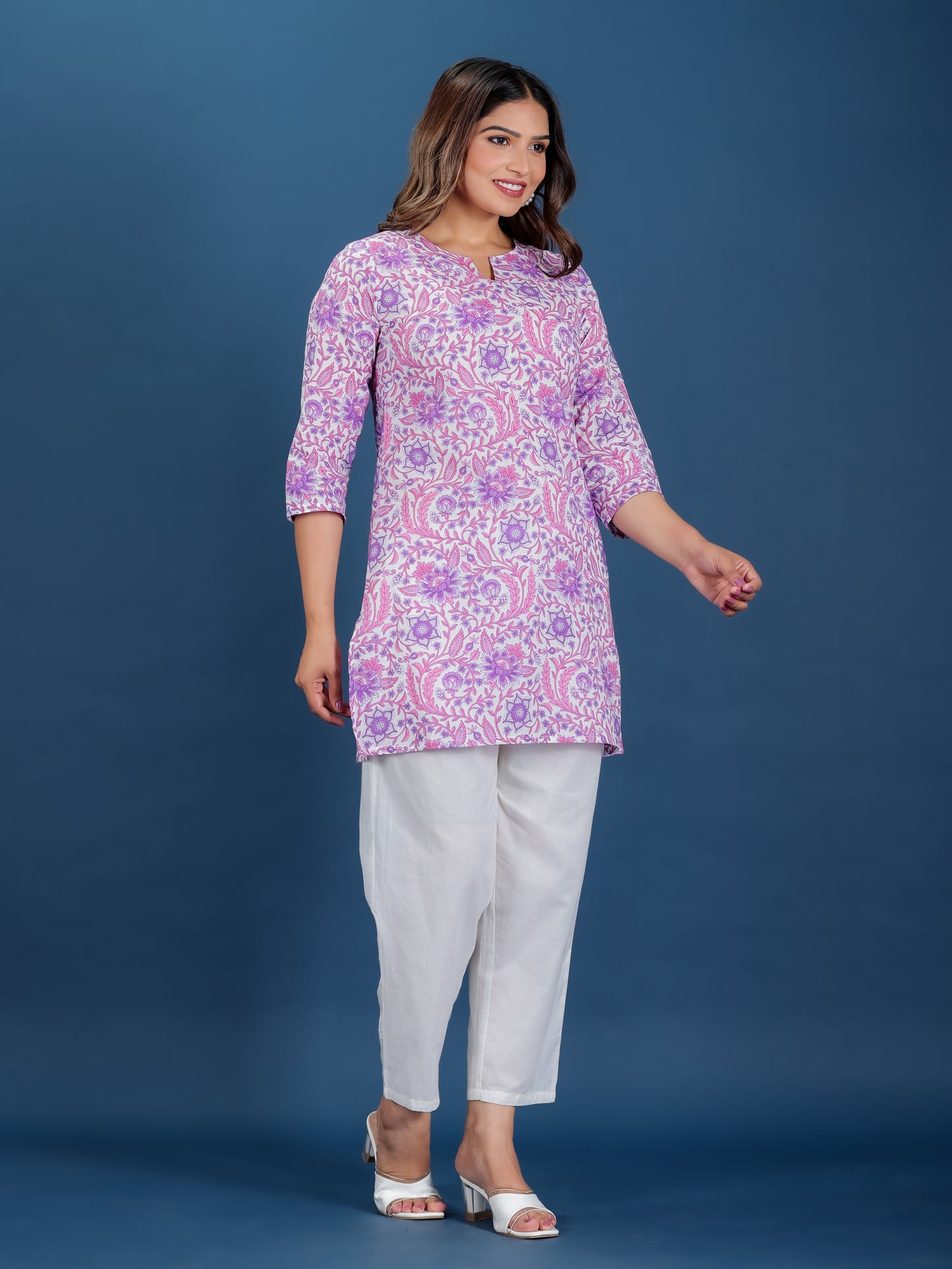 Soft Cotton Floral Straight Purple Kurta