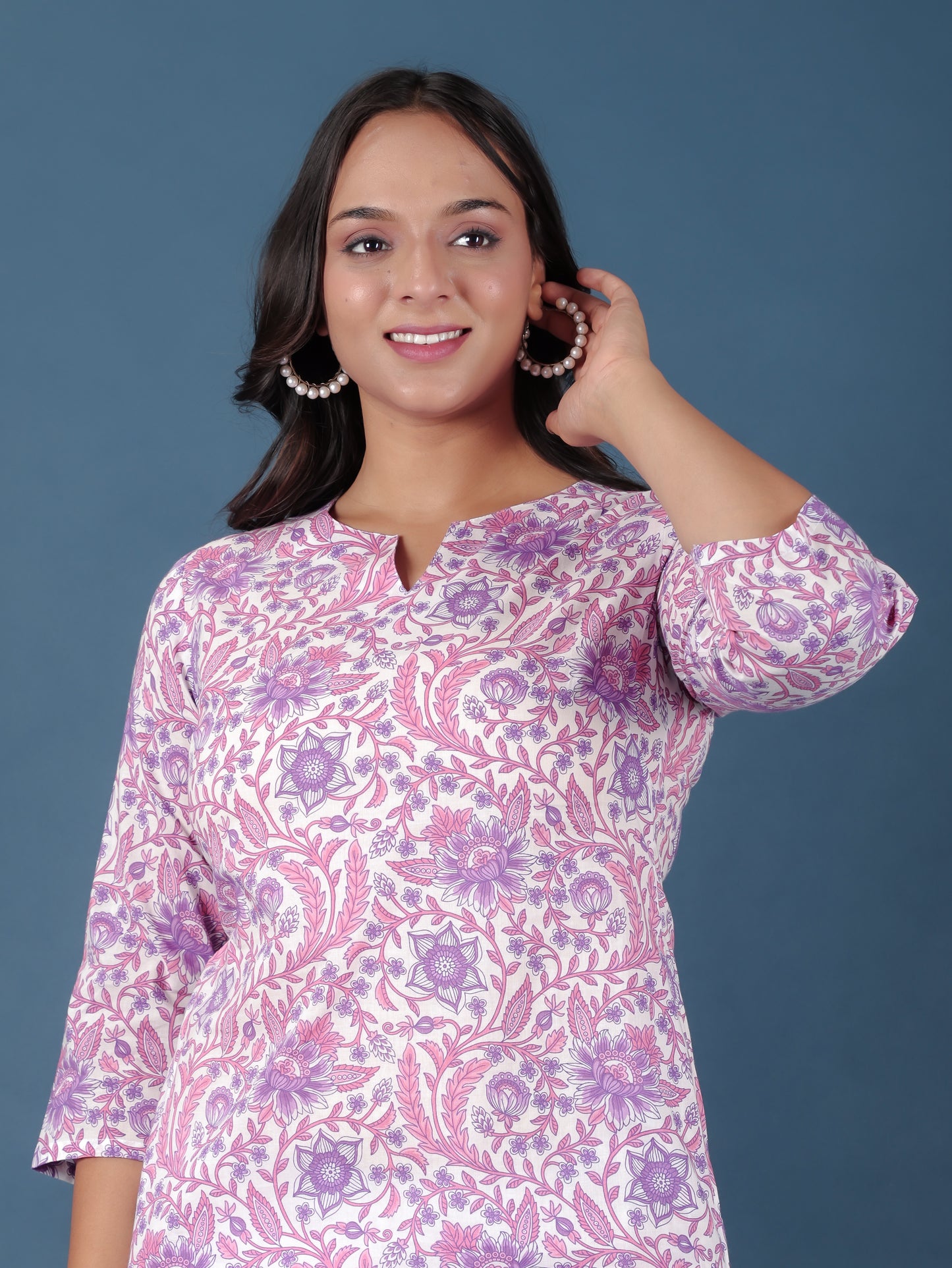 Soft Cotton Floral Straight Purple Kurti