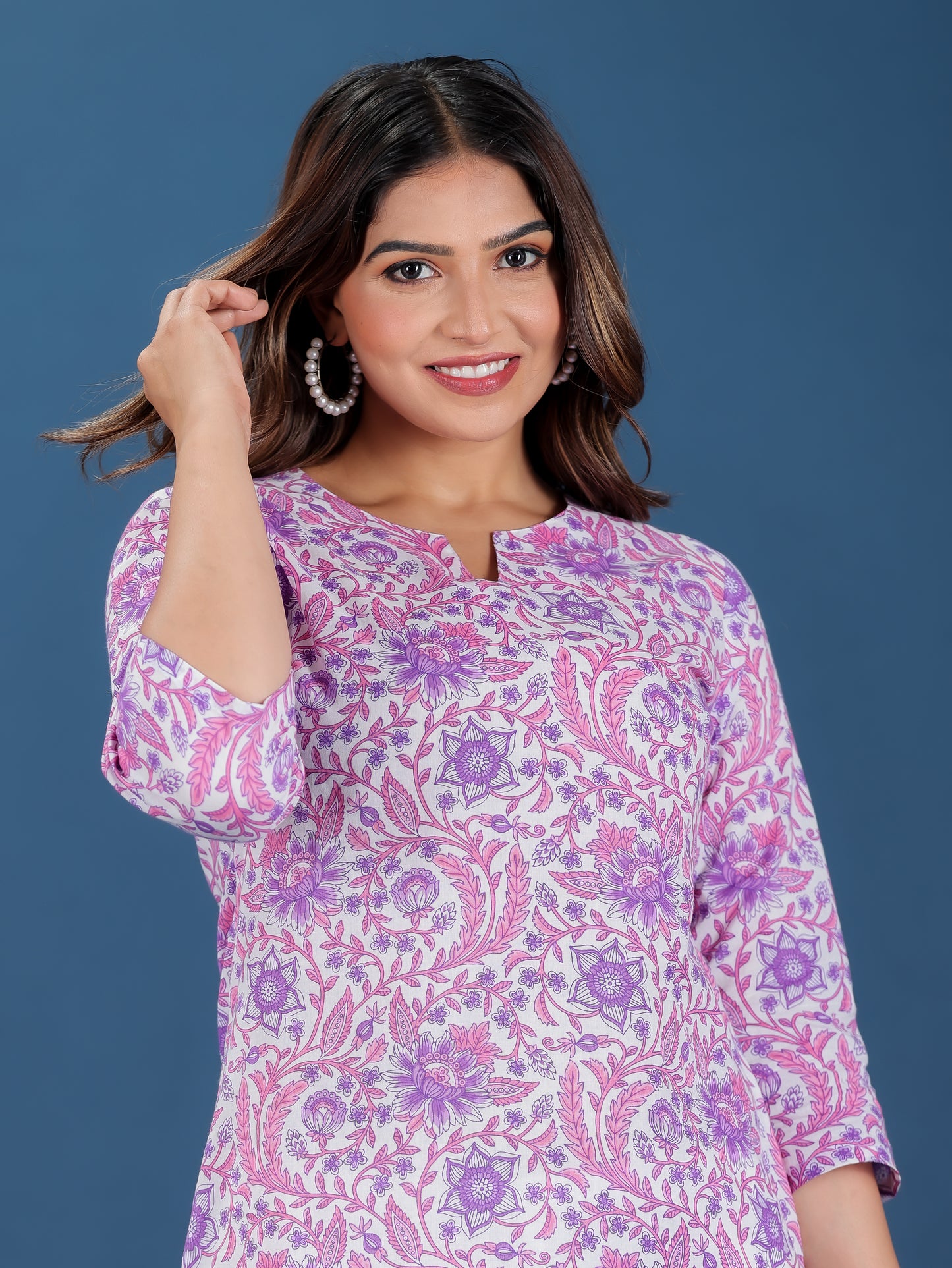 Soft Cotton Floral Straight Purple Kurta