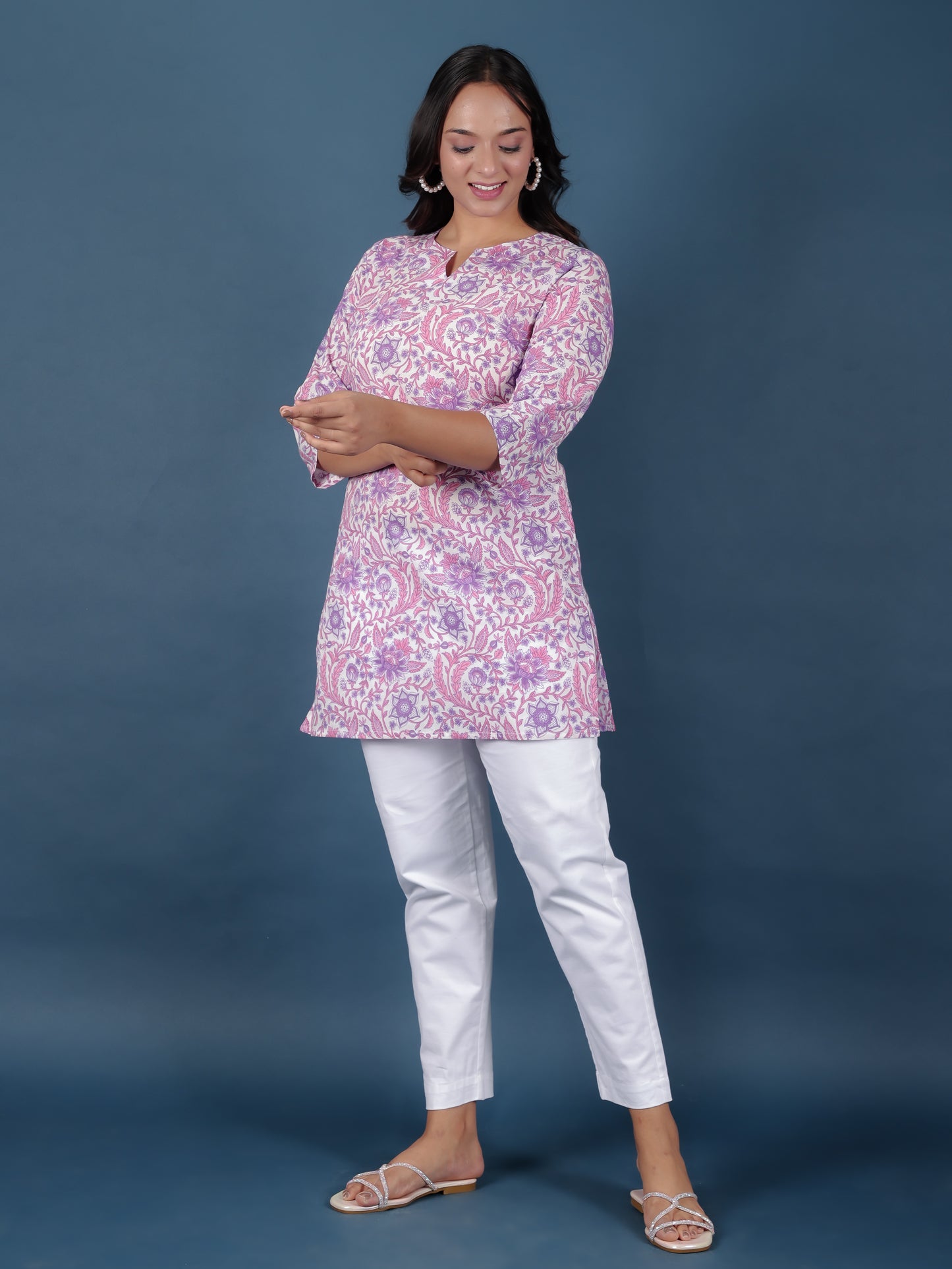 Soft Cotton Floral Straight Purple Kurti