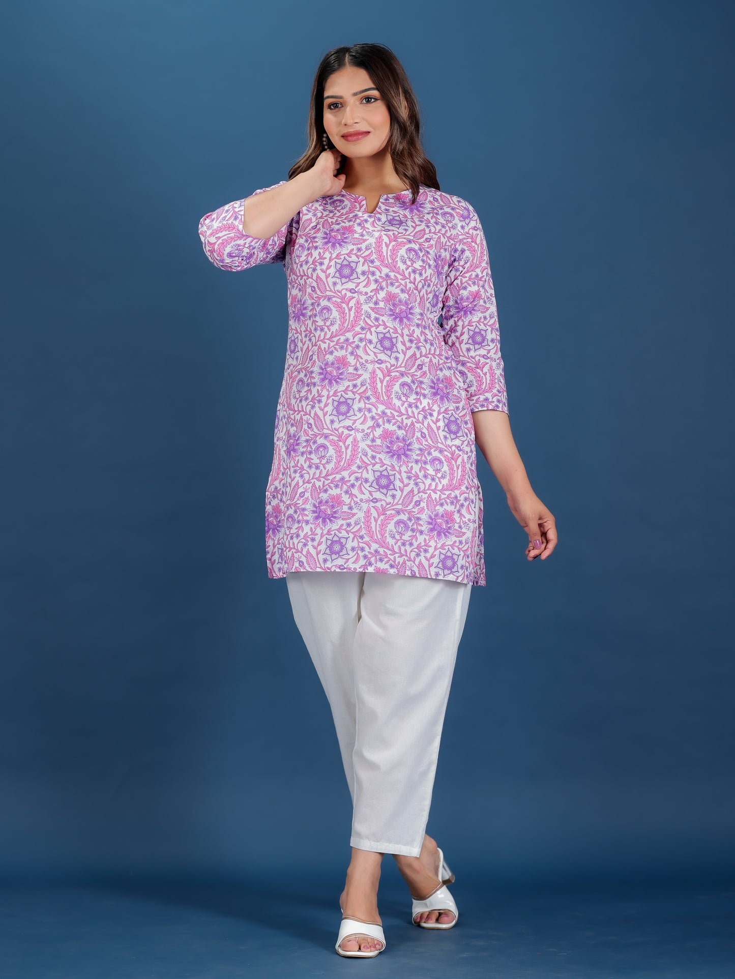 Soft Cotton Floral Straight Purple Kurta