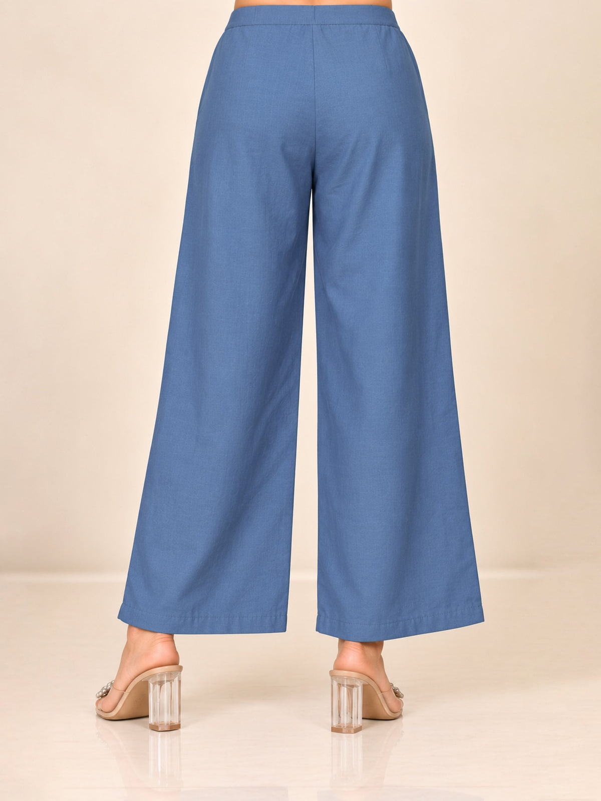 soft cotton solid blue straight trousers