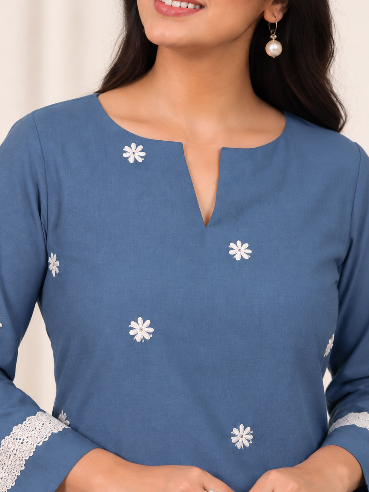 soft cotton butti straight blue kurta