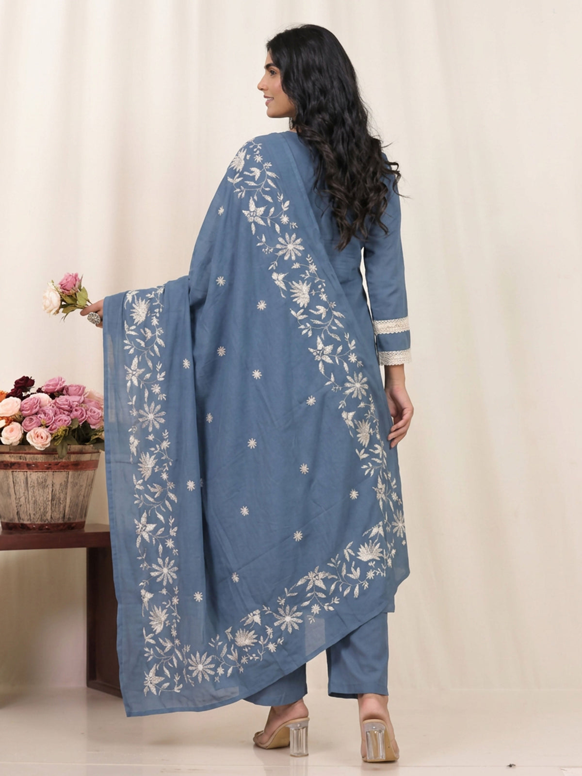 soft cotton butti straight blue kurta