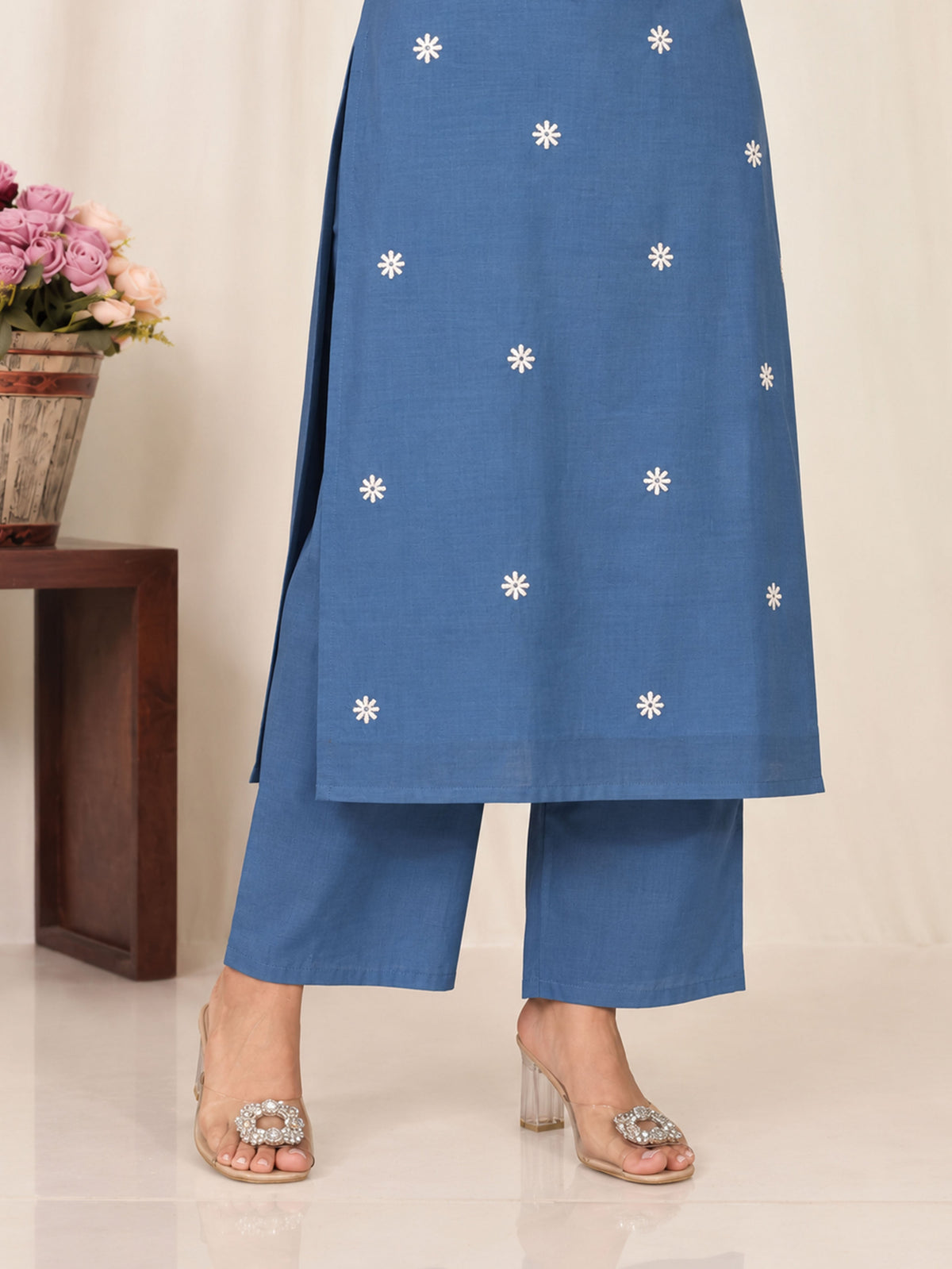soft cotton butti straight blue kurta