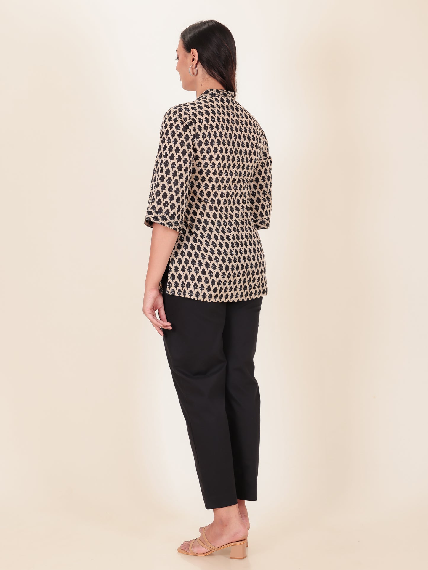 Soft Cotton Block Straight Beige Kurti