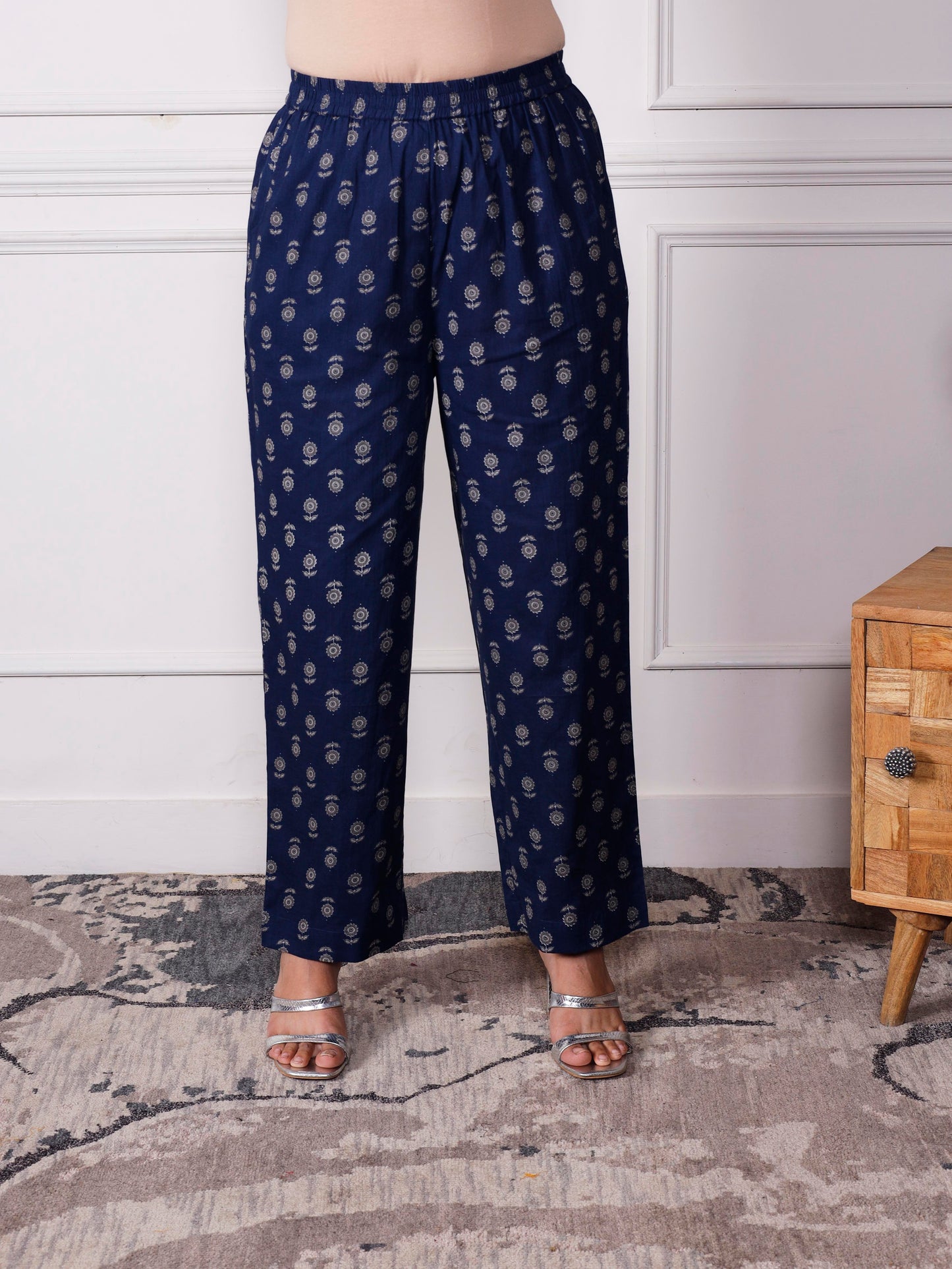 Soft cotton Butta Indigo blue Straight Trousers