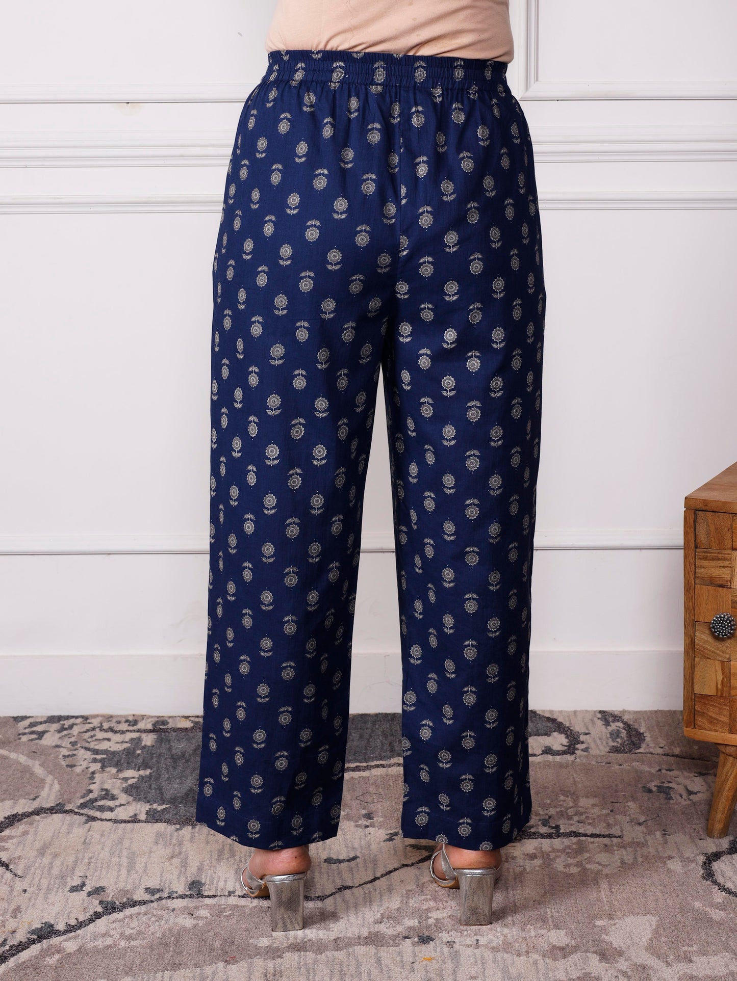 Soft cotton Butta Indigo blue Straight Trousers