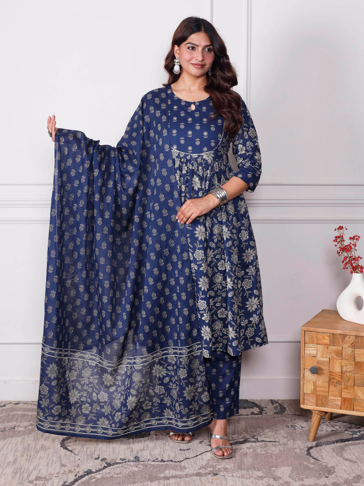 Cotton Voile Jaal Indigo Blue Dupatta