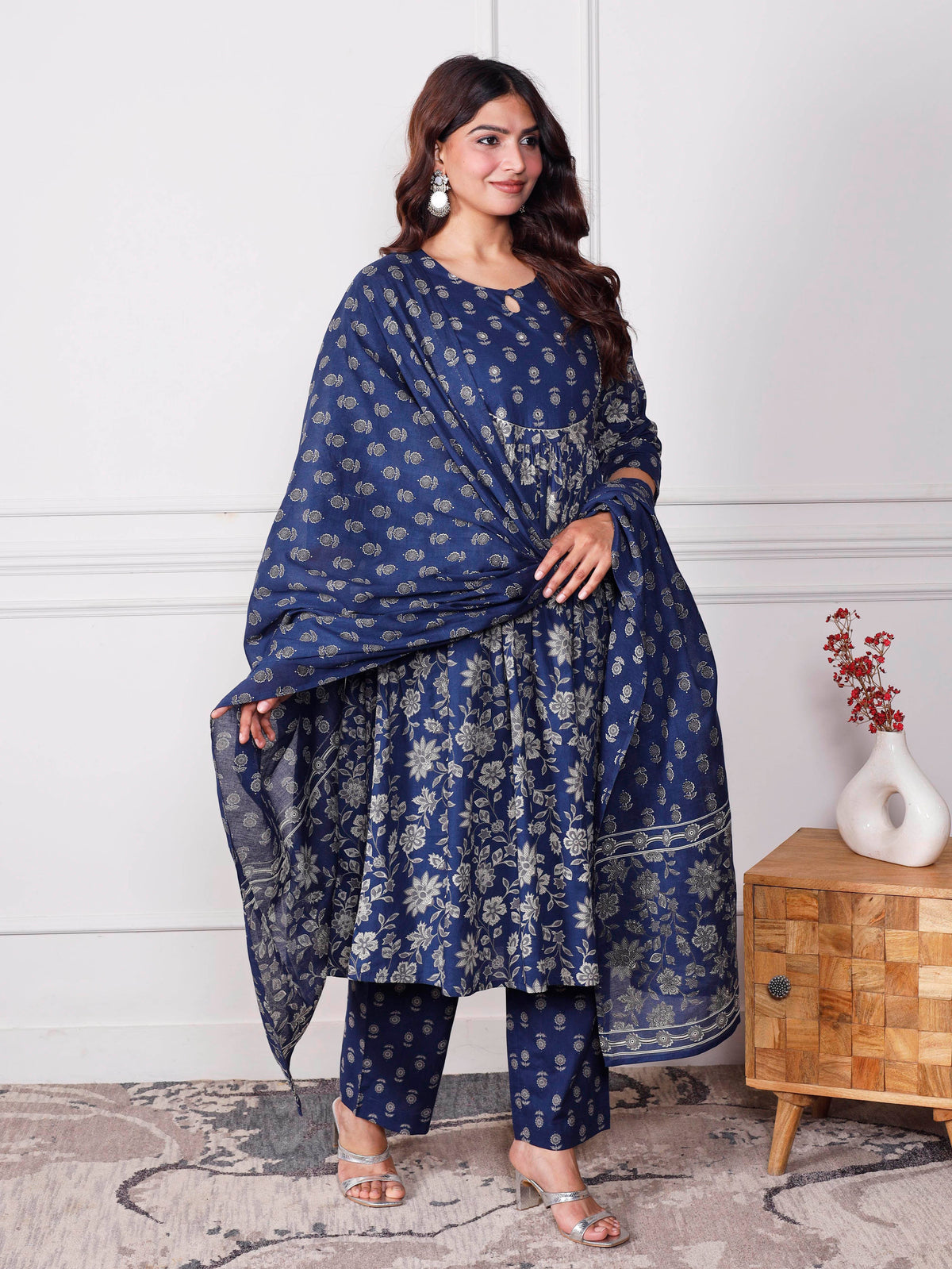 Cotton Voile Jaal Indigo Blue Dupatta