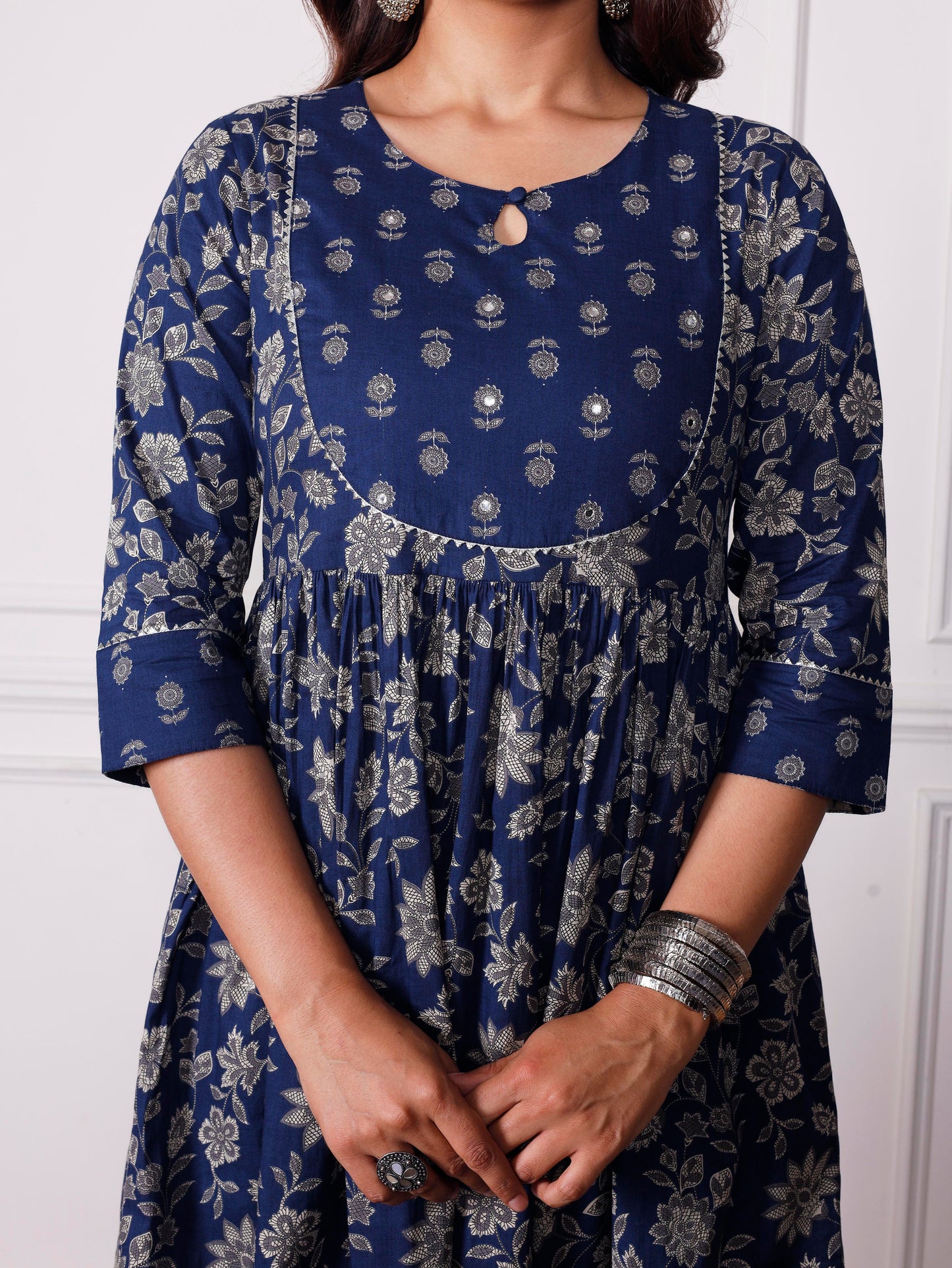 Embroidered Soft cotton Jaal Flared Indigo blue Kurta