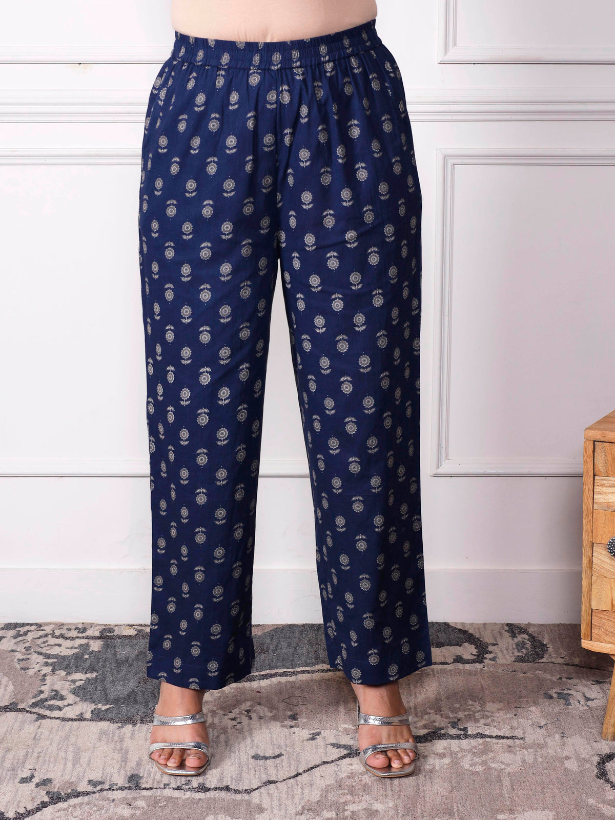 Embroidered Soft Cotton Jaal Flared Indigo Blue Kurta