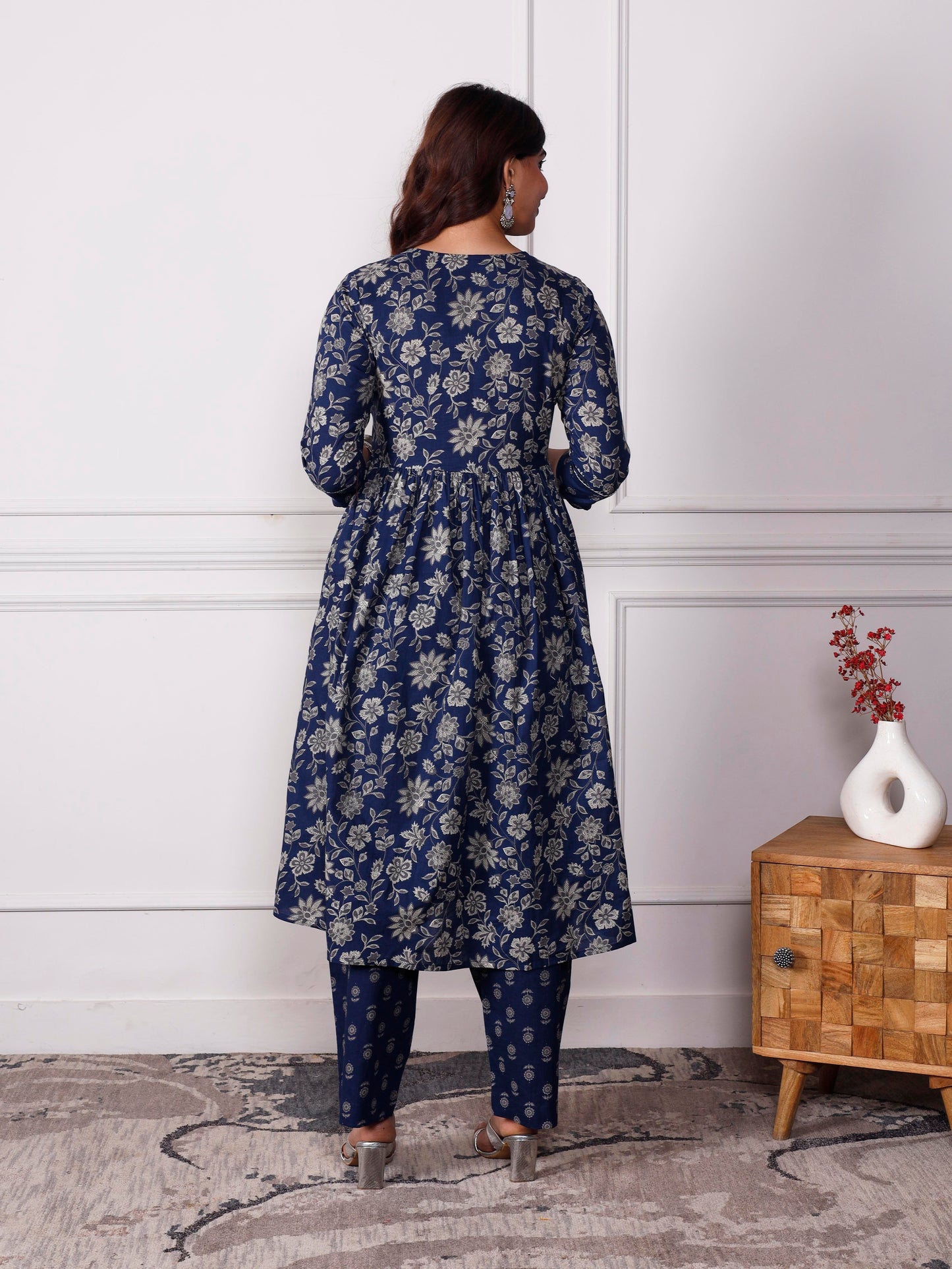 Embroidered Soft cotton Jaal Flared Indigo blue Kurta