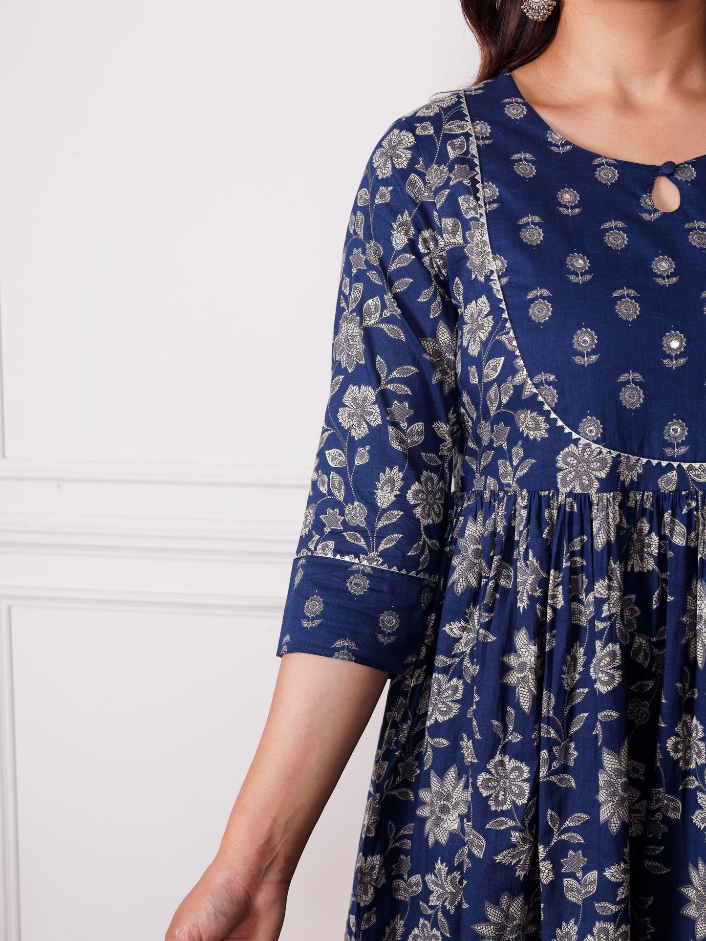 Embroidered Soft cotton Jaal Flared Indigo blue Kurta