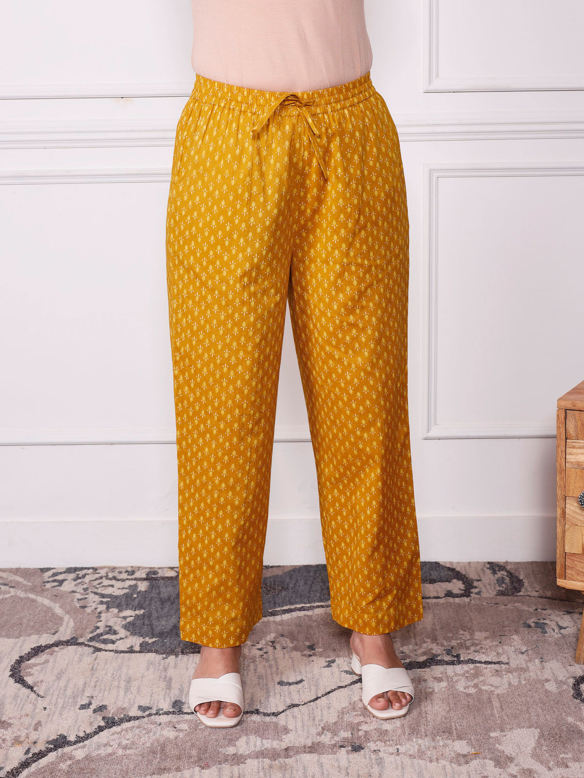 Soft Cotton Butti Mustard Straight Trousers
