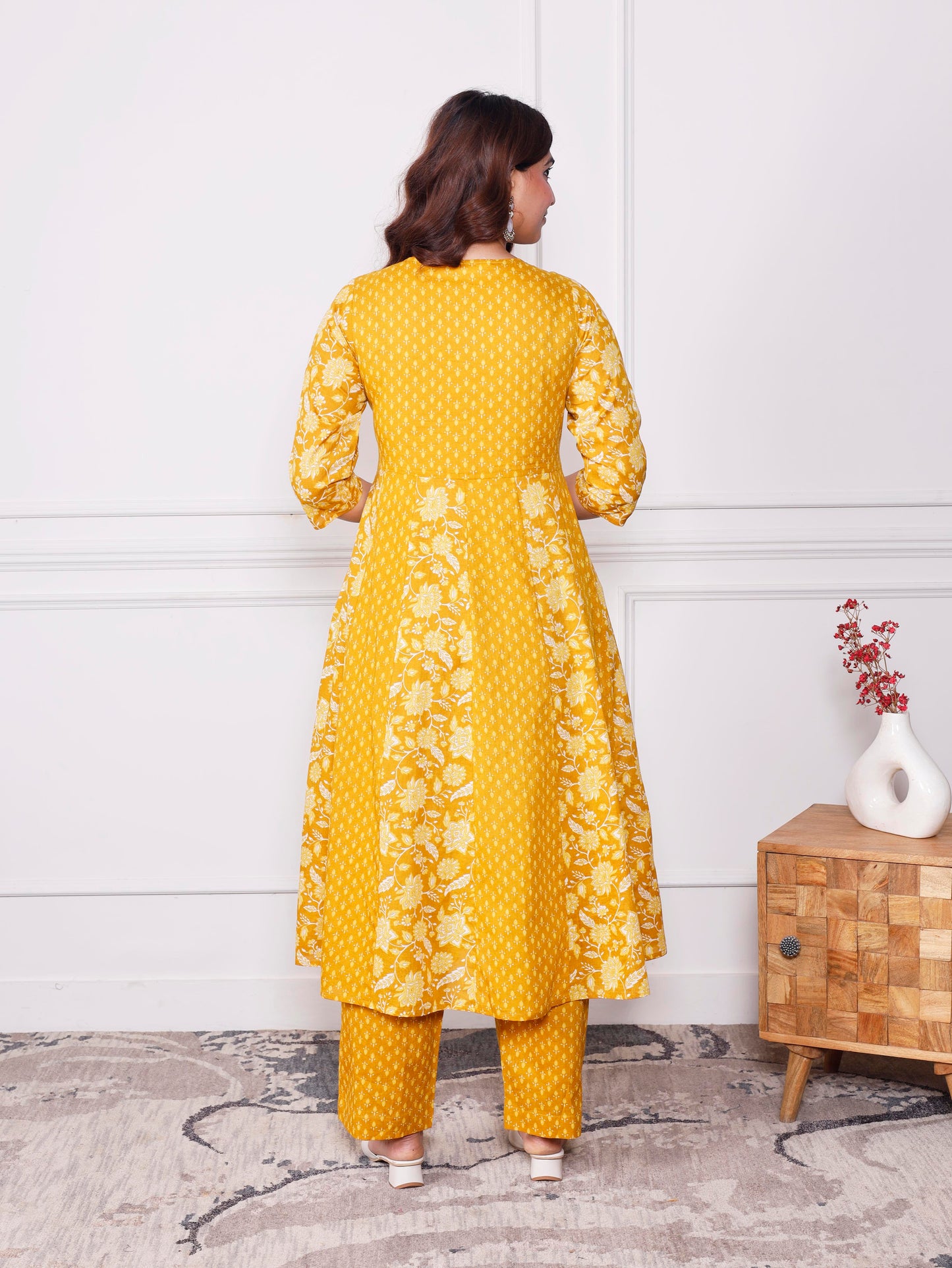 Soft cotton Floral Anarkali Mustard Kurta