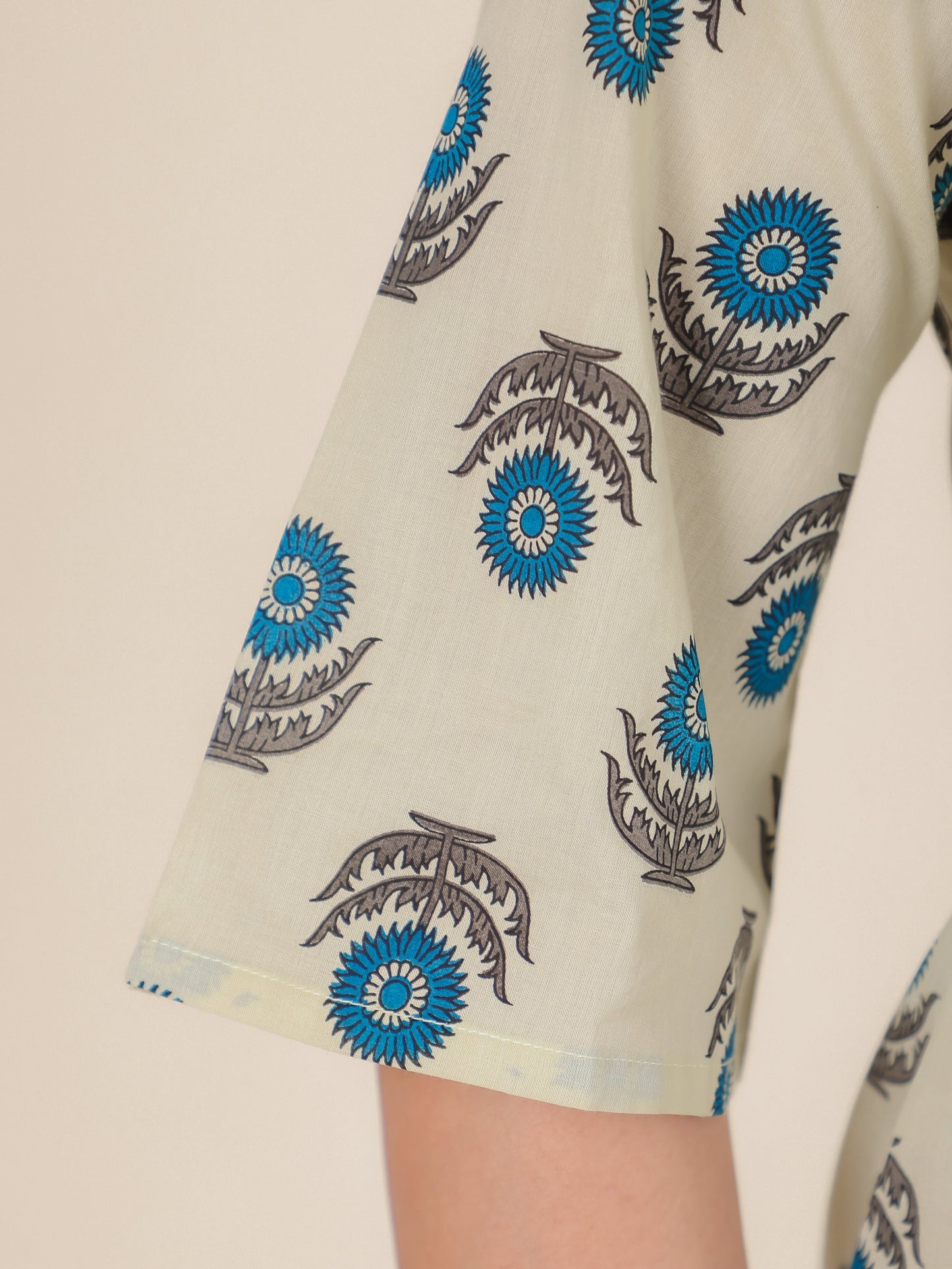 Soft Cotton Floral A-line White Kurti