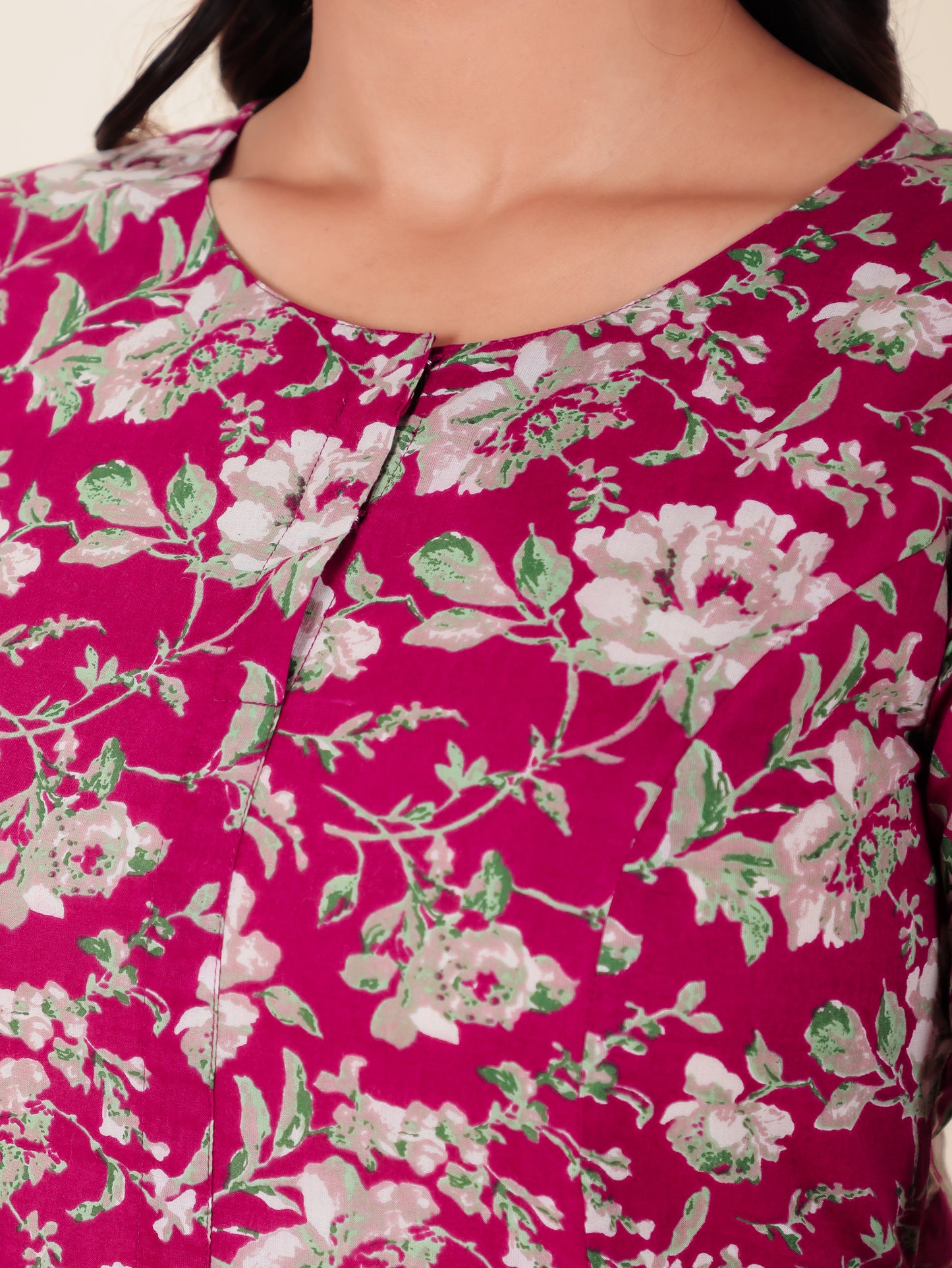 Soft Cotton Floral A-line Pink Kurta