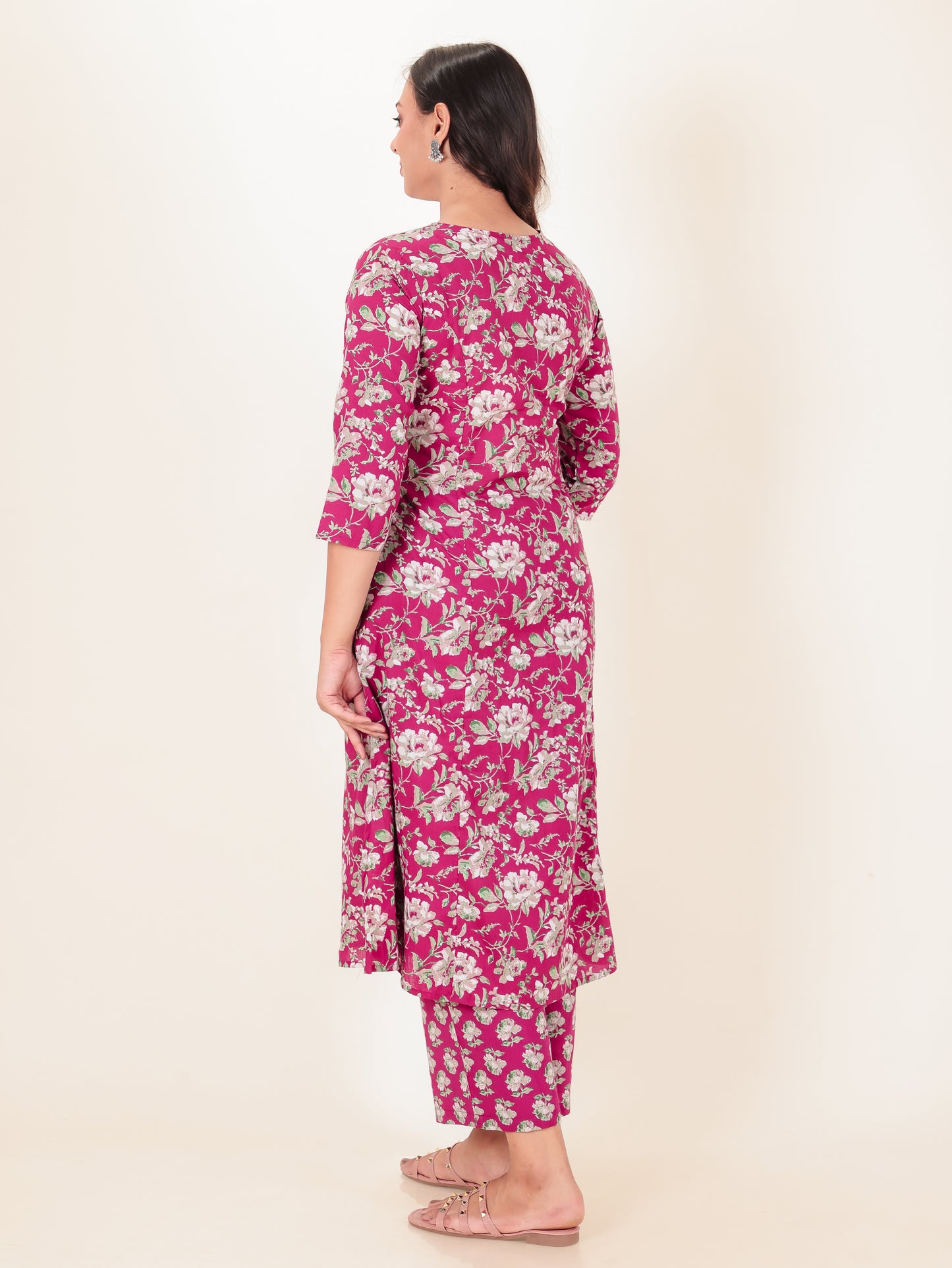 Soft Cotton Floral A-line Pink Kurta