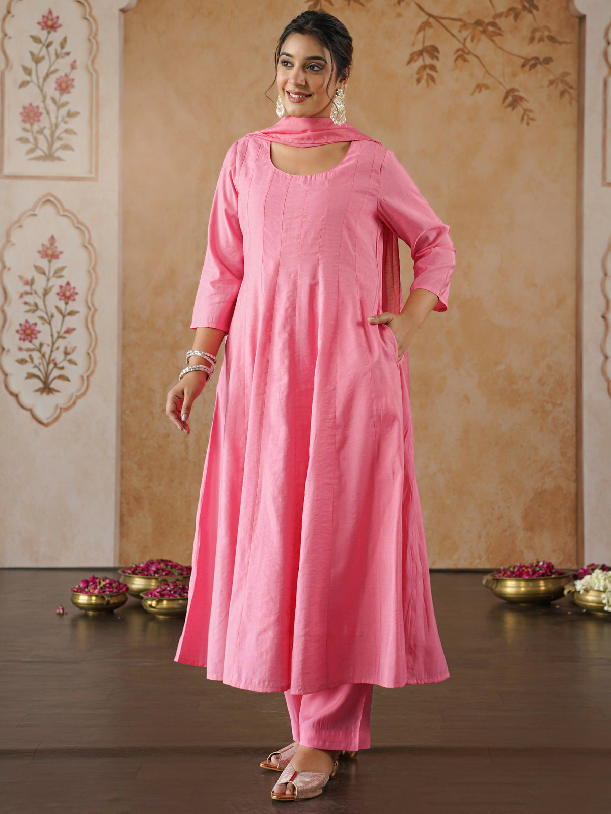 chanderi polka baby pink dupatta
