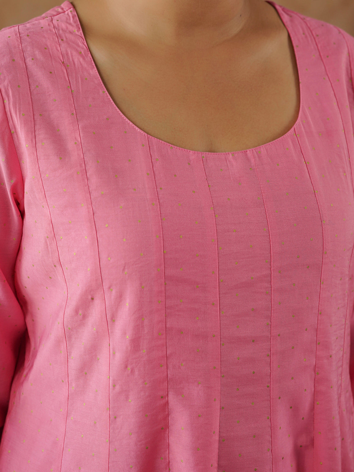 chanderi polka anarkali pink top