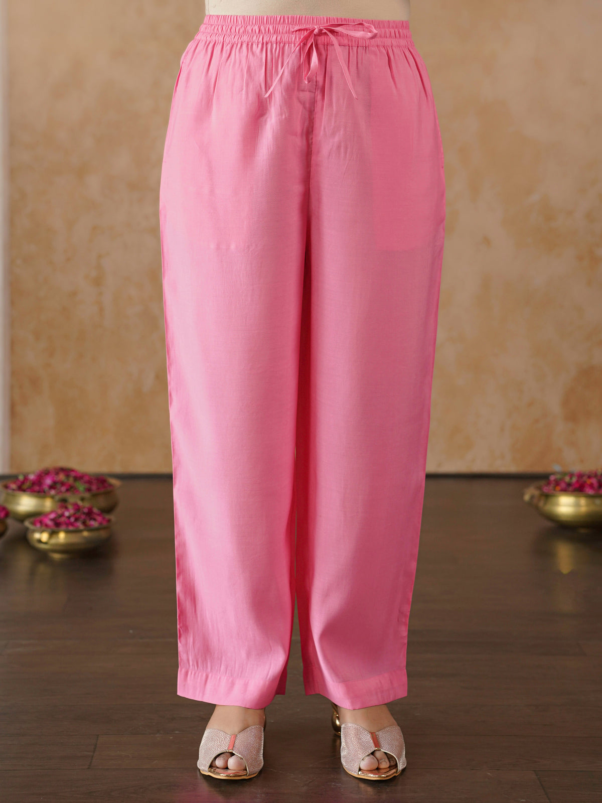 chanderi polka anarkali pink top