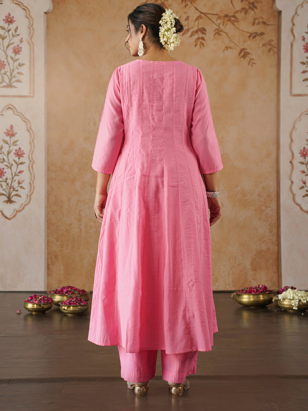 chanderi polka anarkali pink top